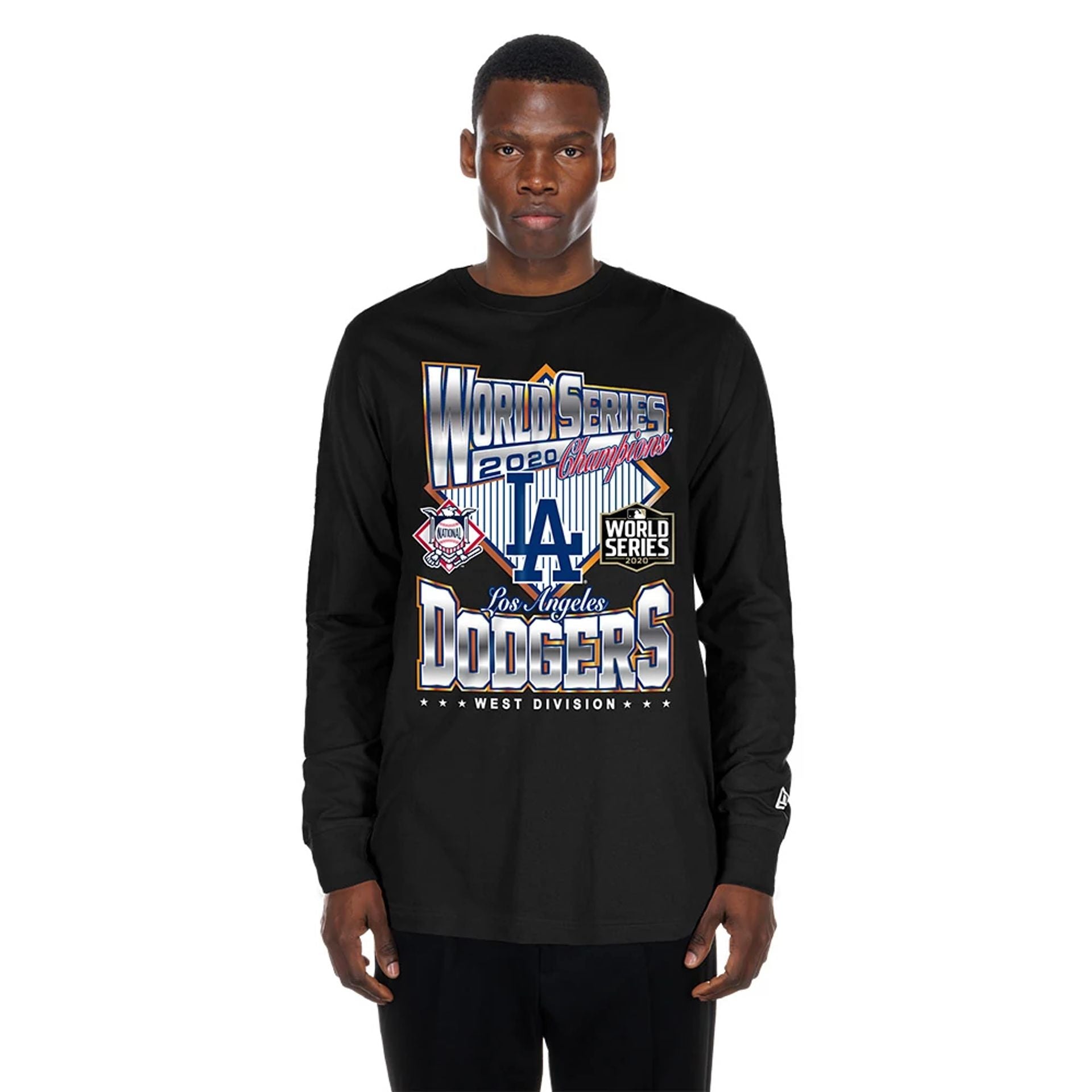 The Male model is wearing LA Dodgers MLB Sport Classic Black Long Sleeve T-Shirt 1