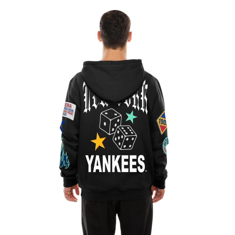 The Male model is wearing New York Yankees MLB x Uptown Threads Black Pullover Hoodie 2