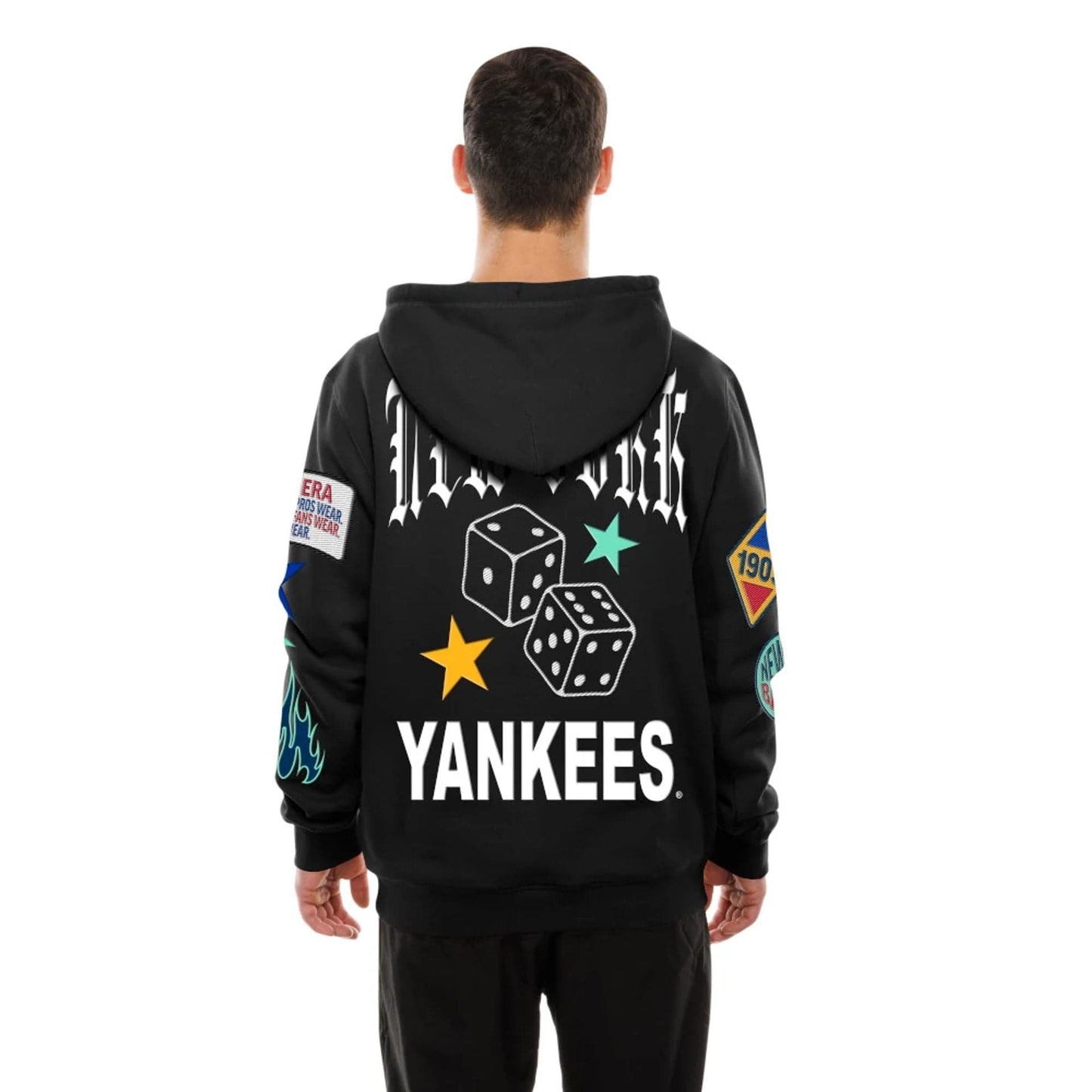 The Male model is wearing New York Yankees MLB x Uptown Threads Black Pullover Hoodie 2