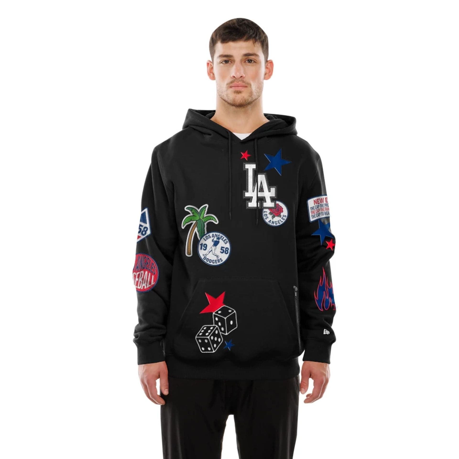 The Male model is wearing LA Dodgers MLB x Uptown Threads Black Pullover Hoodie 1