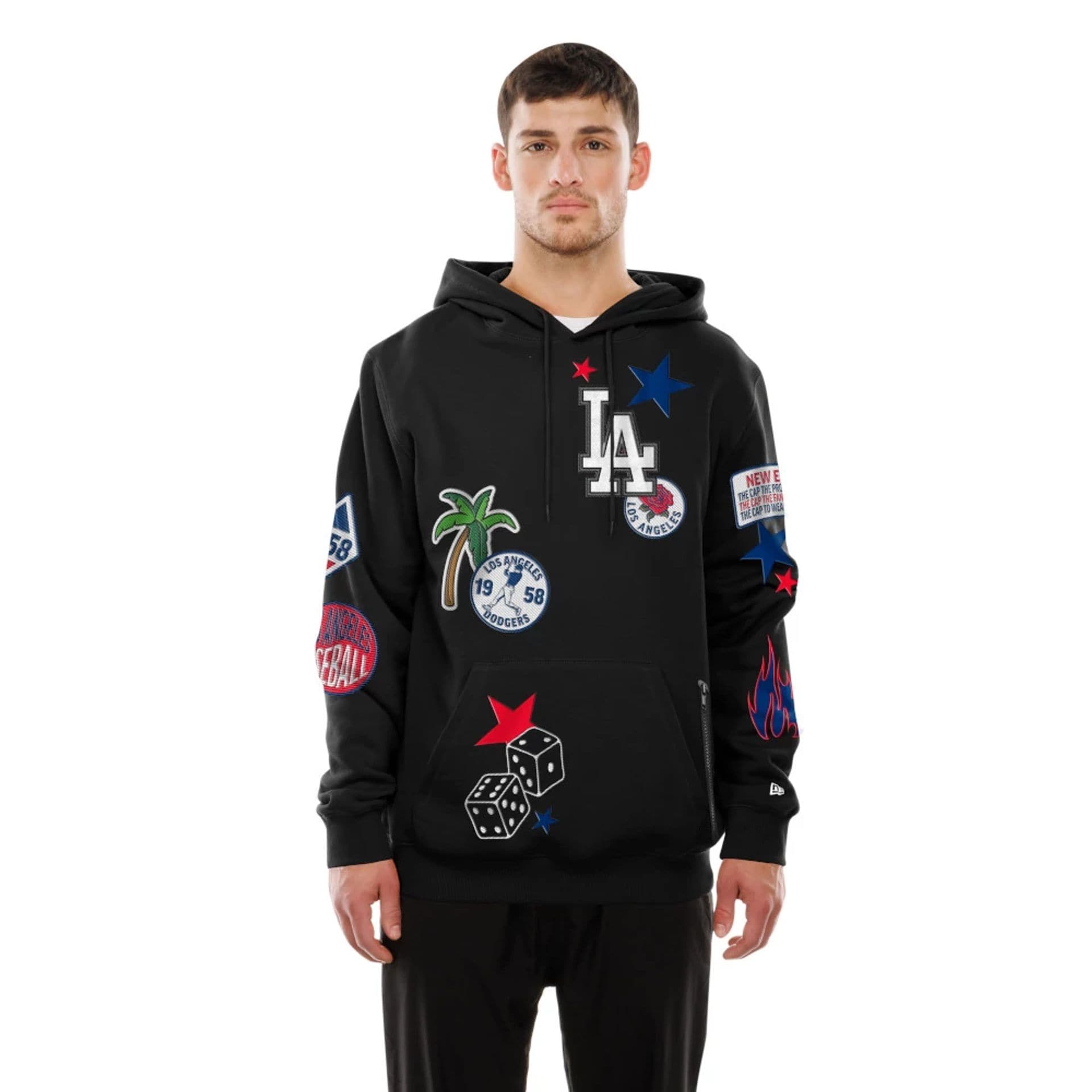 The Male model is wearing LA Dodgers MLB x Uptown Threads Black Pullover Hoodie 1