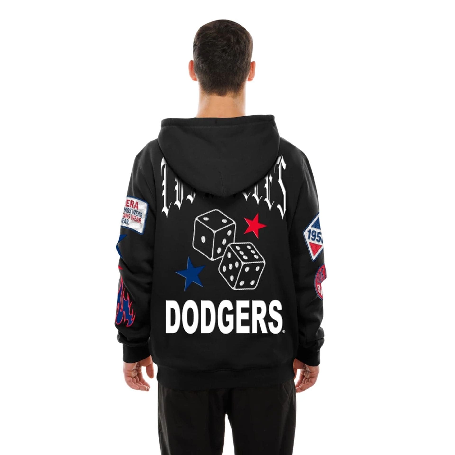 The Male model is wearing LA Dodgers MLB x Uptown Threads Black Pullover Hoodie 2