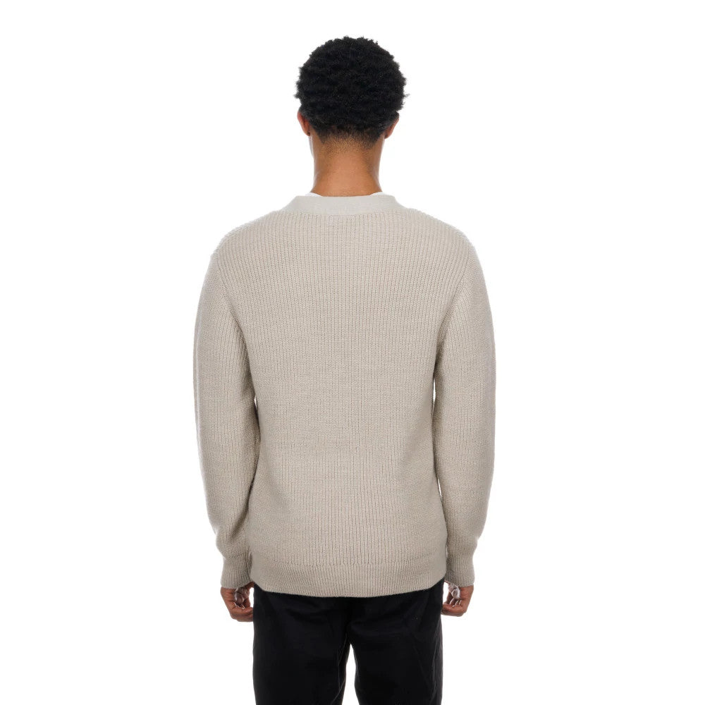 The Male model is wearing New York Yankees MLB Throwback Prep Light Beige Cardigan 2