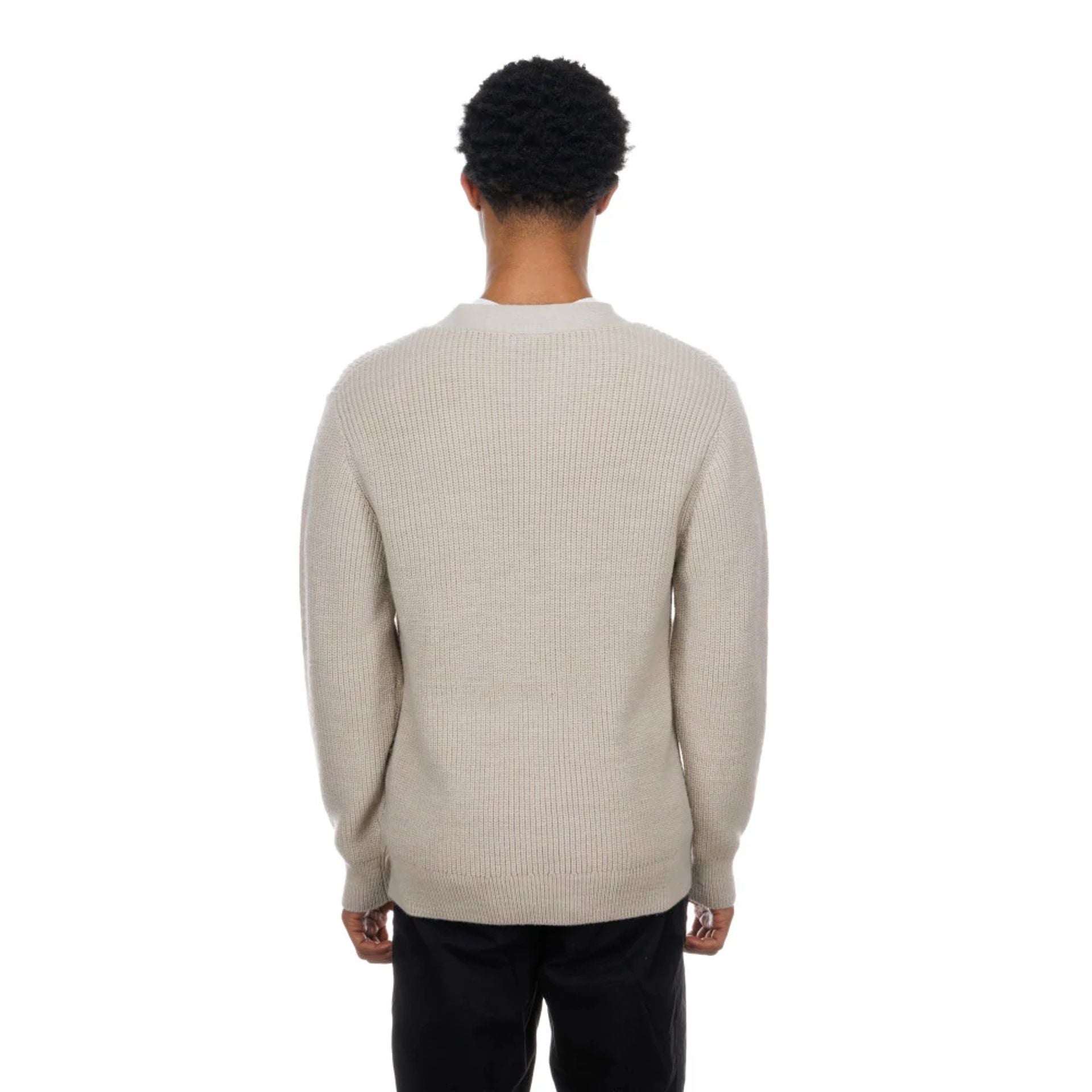 The Male model is wearing New York Yankees MLB Throwback Prep Light Beige Cardigan 2