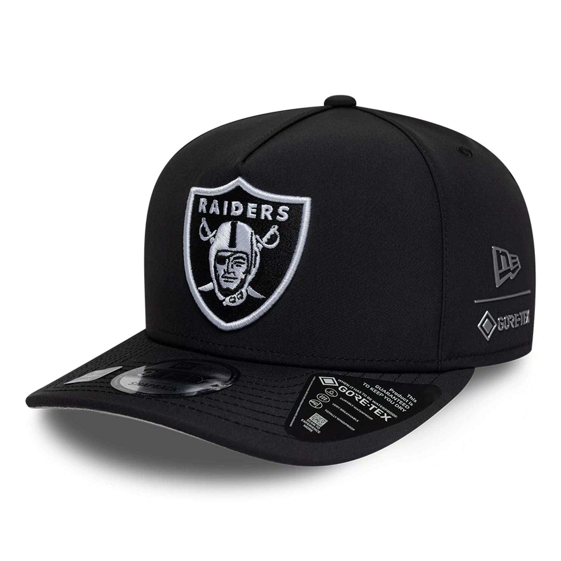 This is a Las Vegas Raiders NFL Gore-Tex Black 9FIFTY A-Frame Snapback Adjustable Cap 1