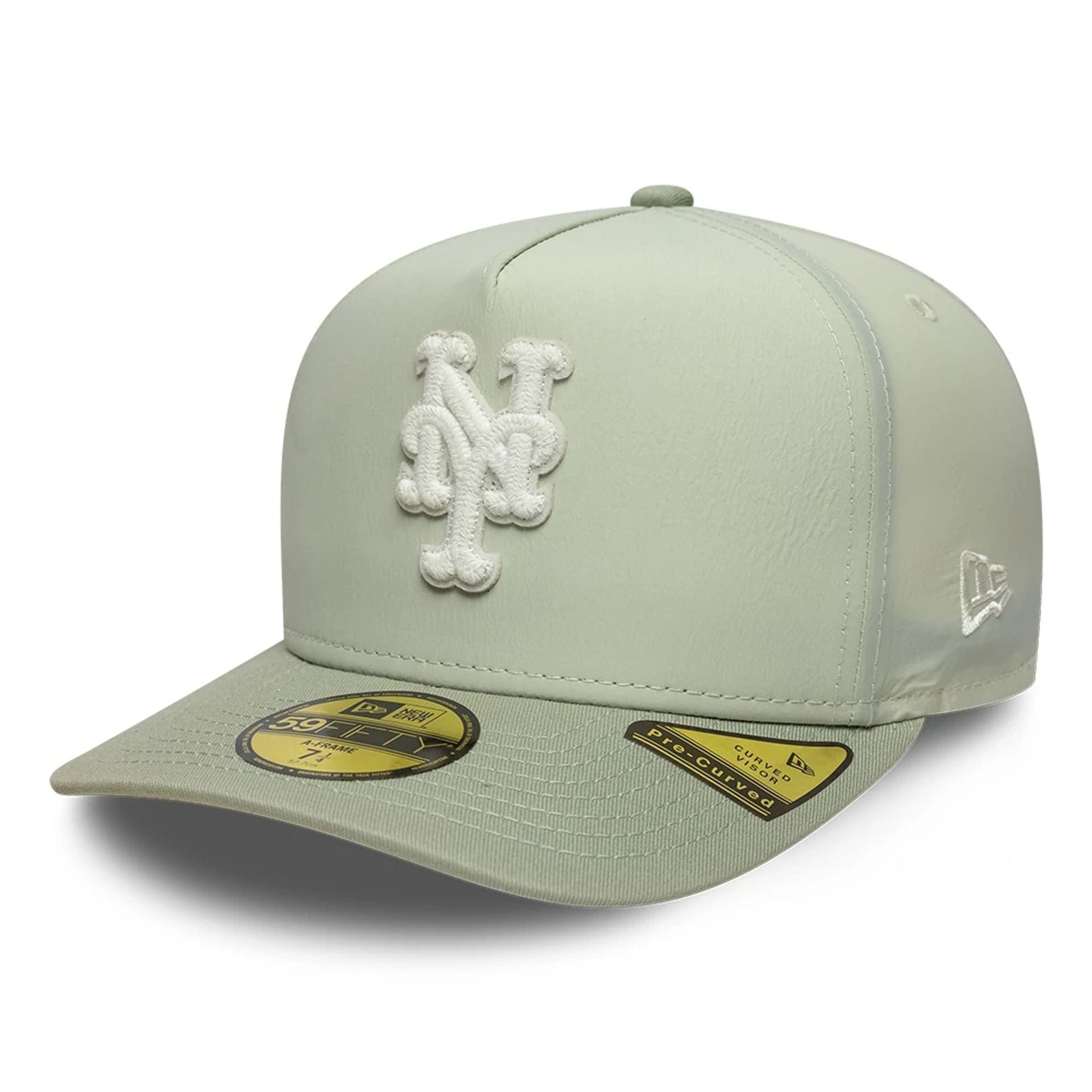 This is a New York Mets Crinkle Pastel Green 59FIFTY A-Frame Fitted Cap 1