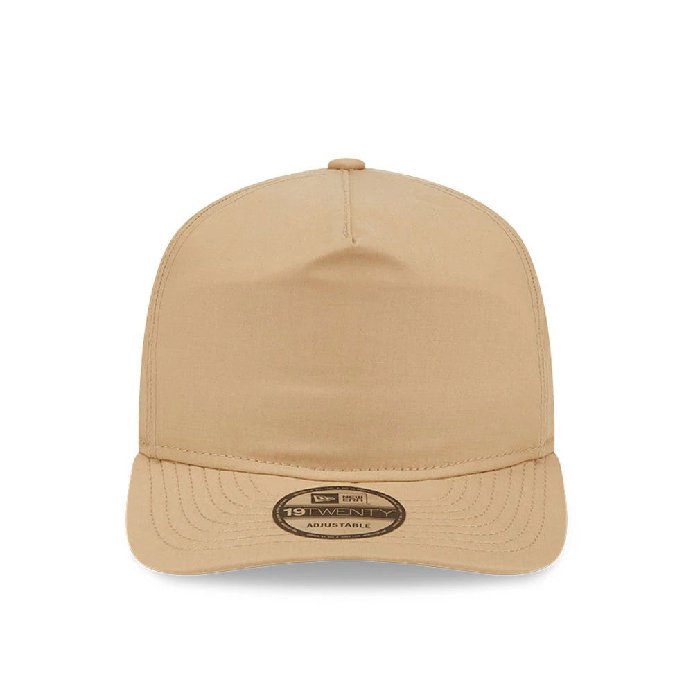 New Era Open Brown 19TWENTY Adjustable Cap, front view showing the brown front panel and the matching curved visor with a 19TWENTY size sticker centred on the visor.