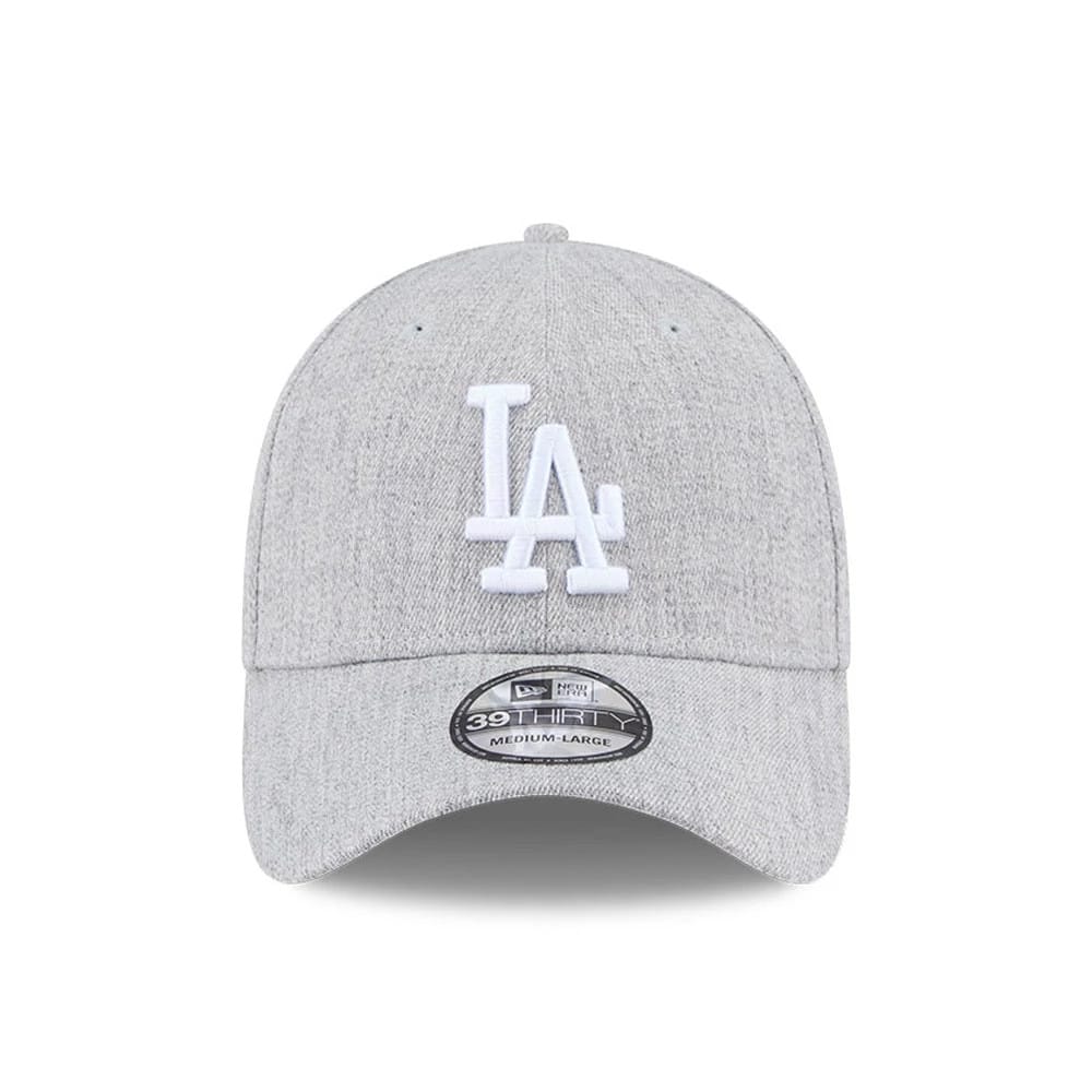 Pictured is this MLB Heather LA Dodgers 39THIRTY Stretch Fit cap in grey. 2