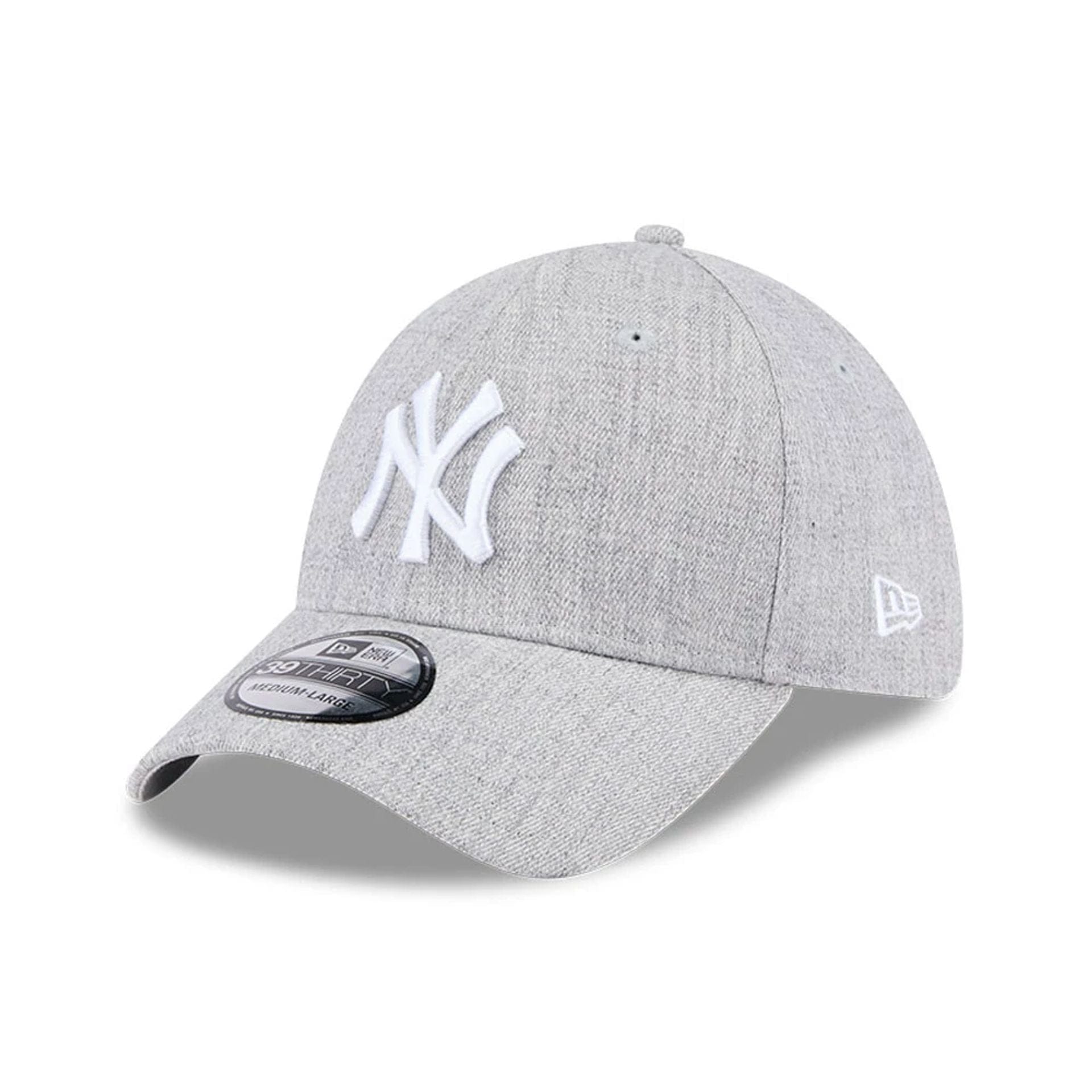 Pictured is this MLB Heather New York Yankees 39THIRTY Stretch Fit cap in grey. 1
