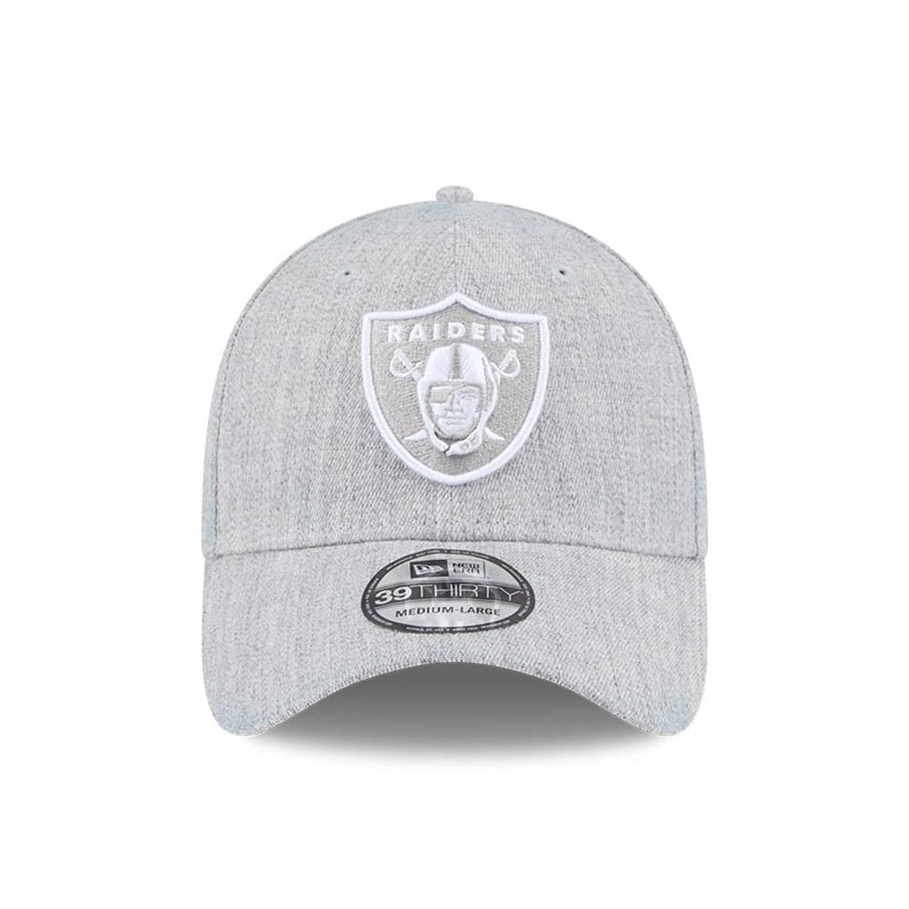 Pictured is this NFL Heather Las Vegas Raiders 39THIRTY Stretch Fit cap in grey. 2
