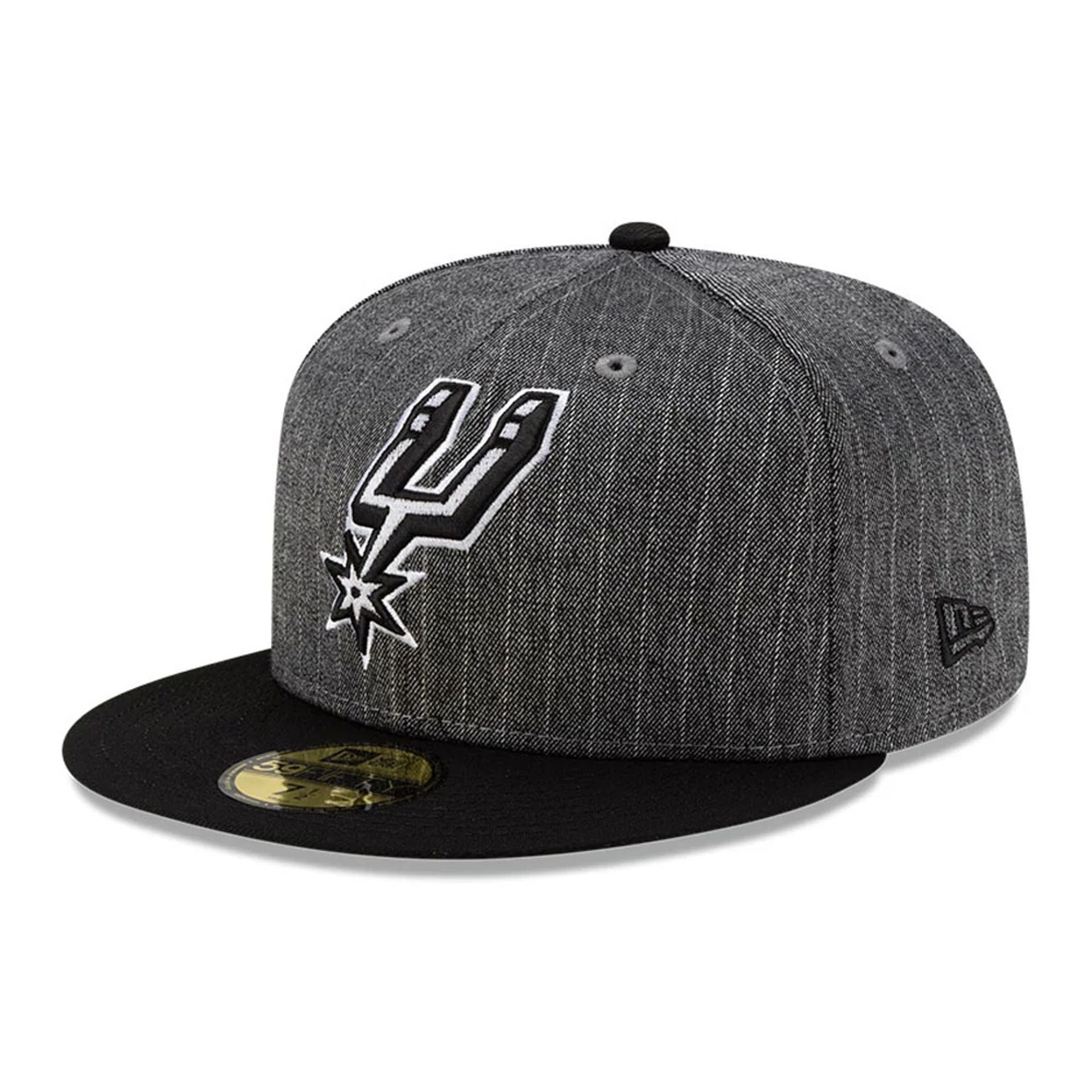 This is a San Antonio Spurs Black Pinstripe 59FIFTY Fitted Cap 1