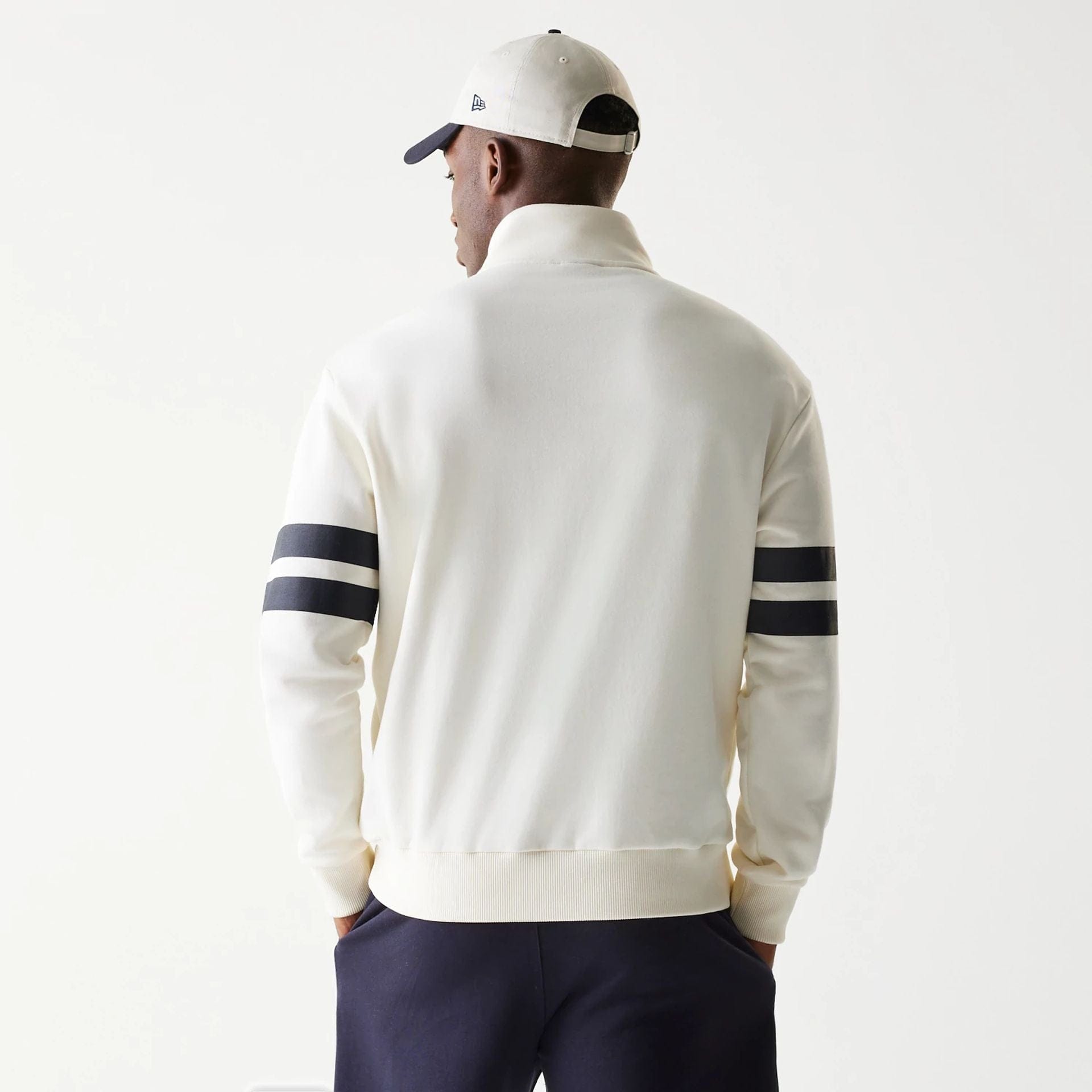 The Male model is wearing New Era Open White Oversized 1/4 Zip Sweater 2