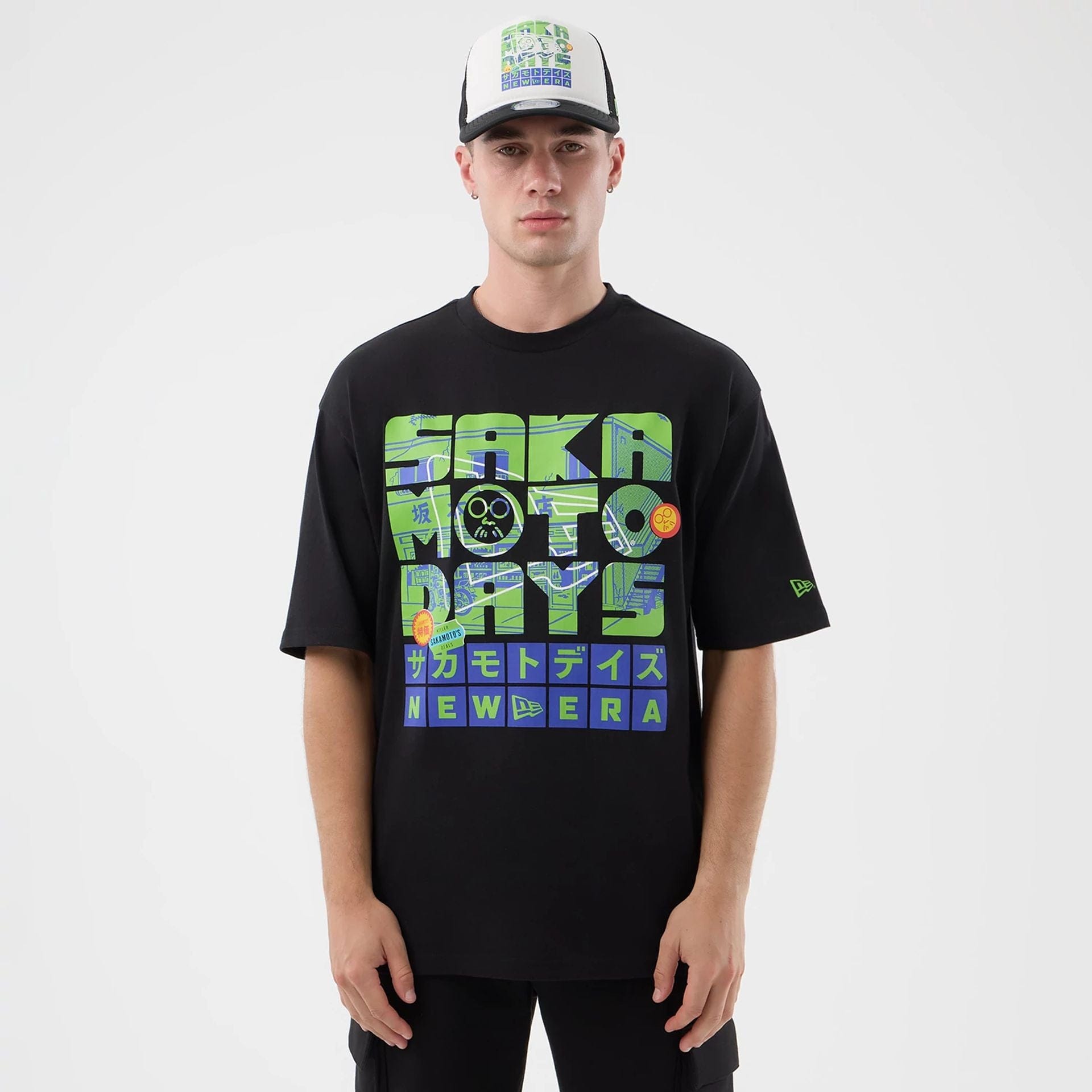 The Male model is wearing Sakamoto Days Netflix Black T-Shirt 1