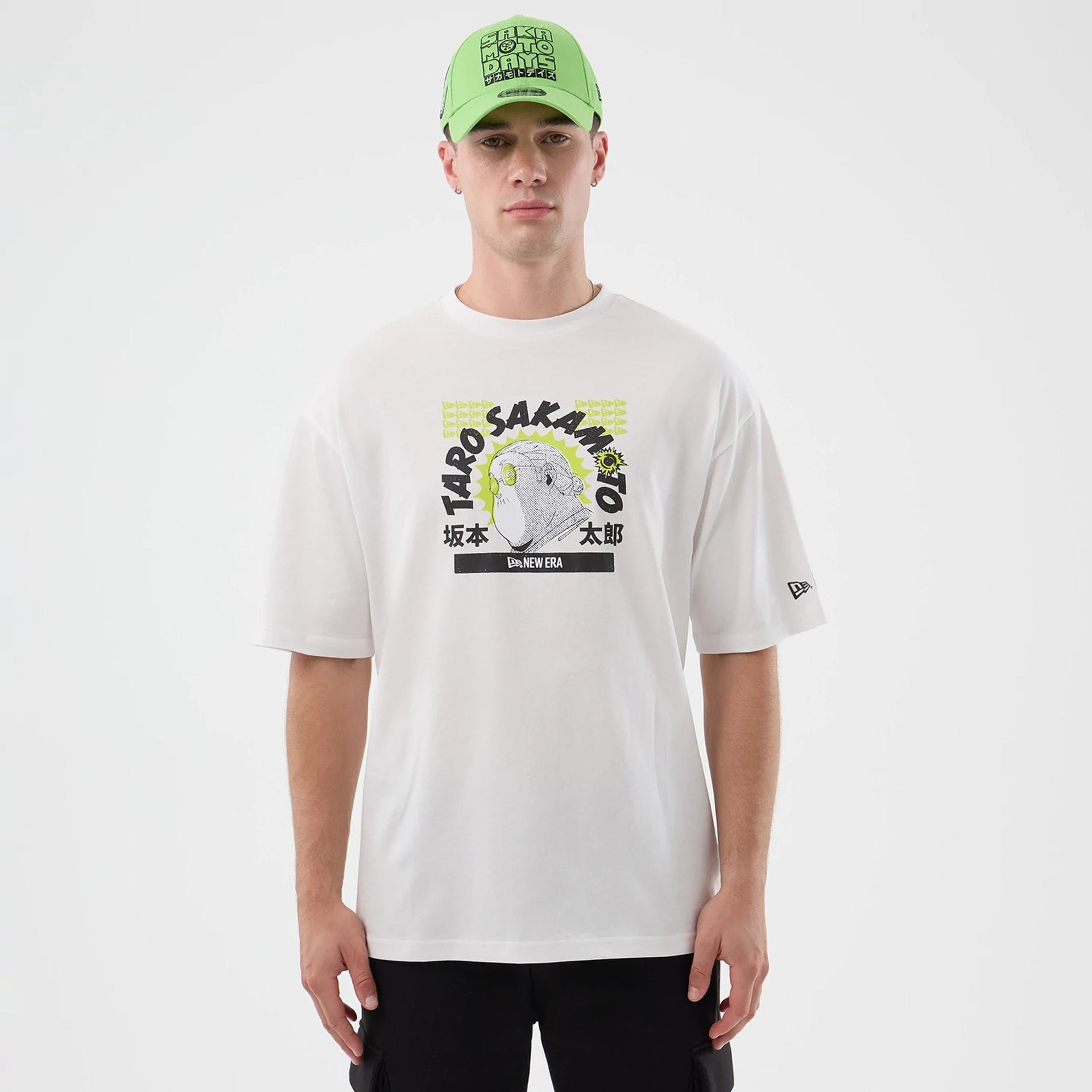 The Male model is wearing Sakamoto Days Netflix White T-Shirt 1