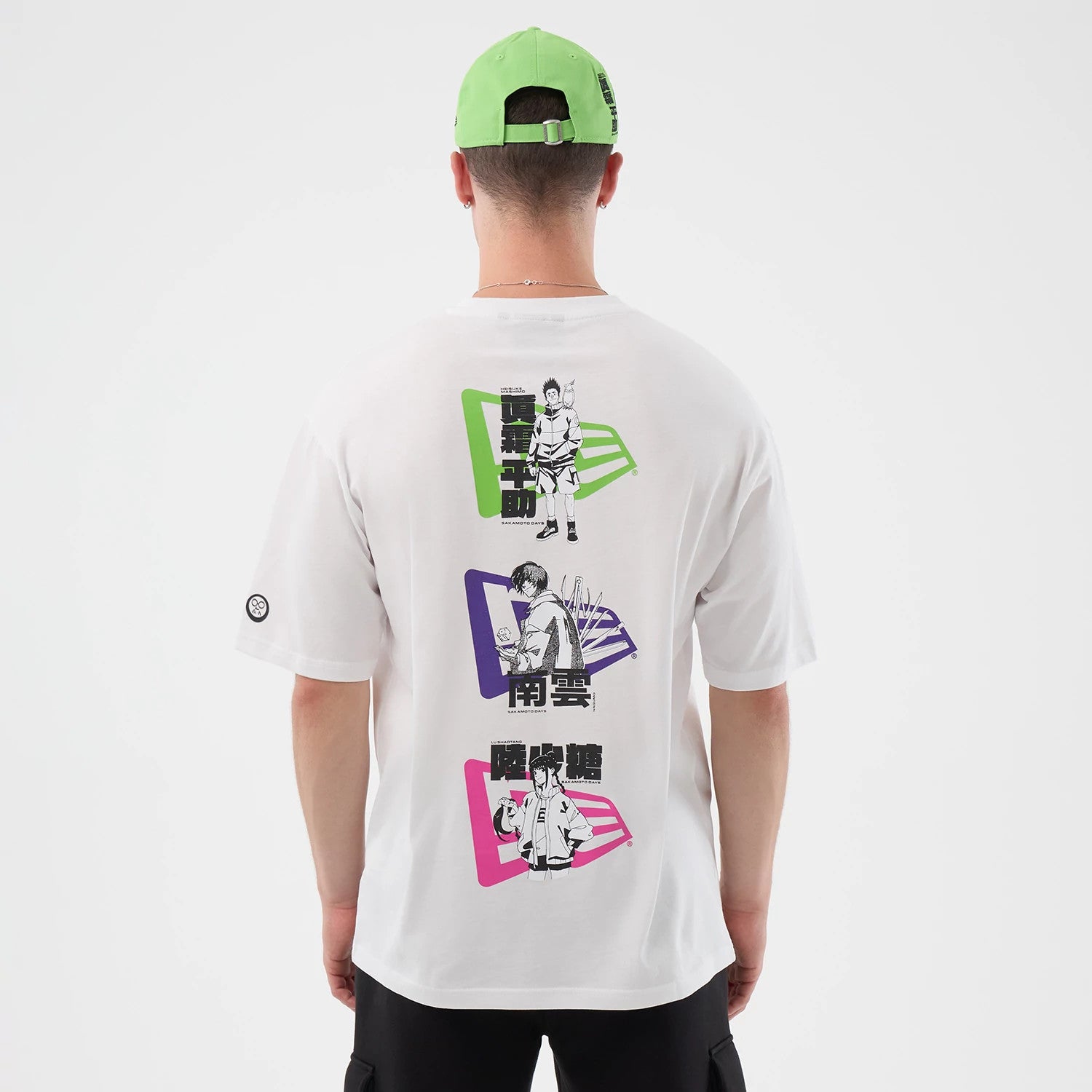 The Male model is wearing Sakamoto Days Character Graphic Netflix White T-Shirt 2