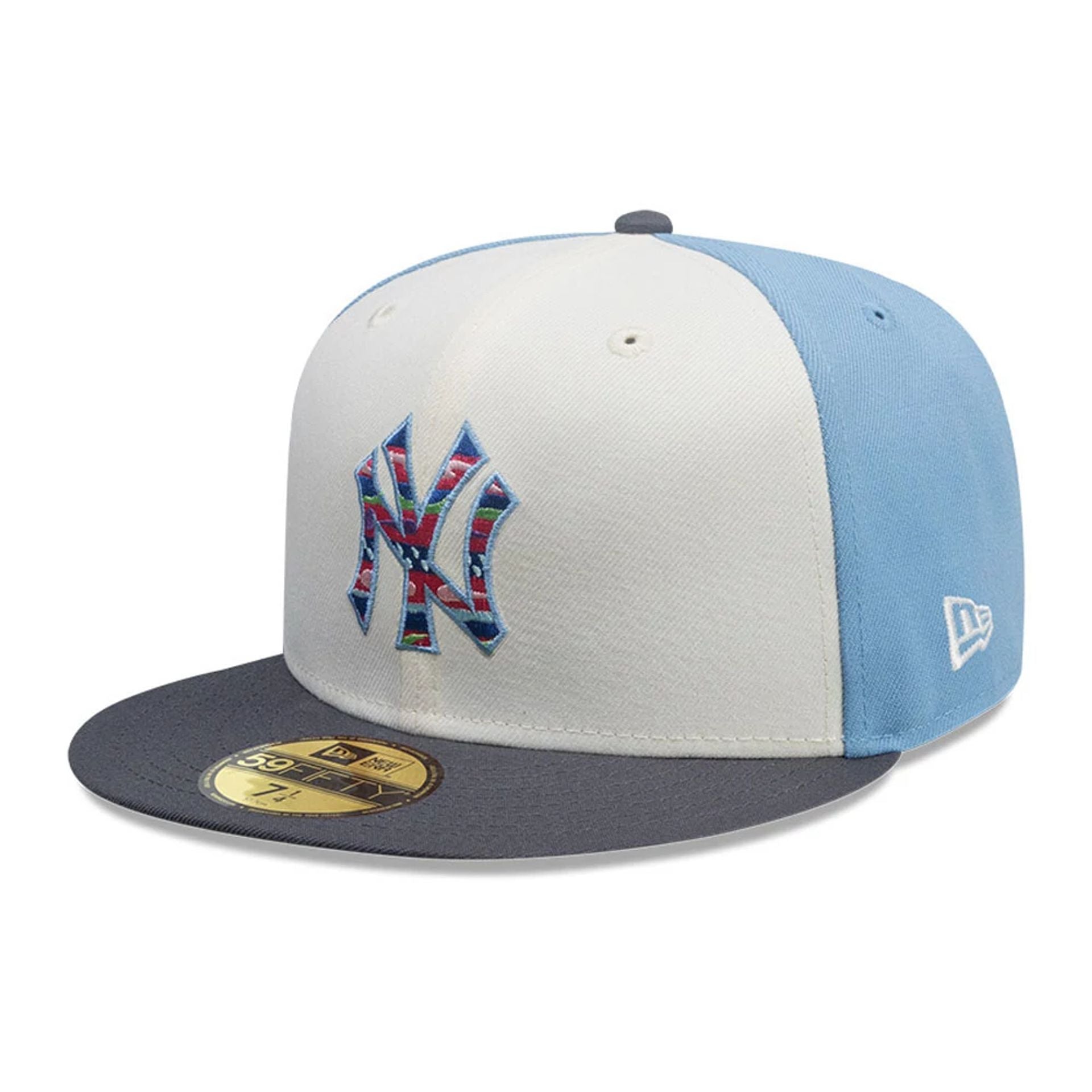 This is a New York Yankees MLB City Element Guatemala Pastel Blue 59FIFTY Fitted Cap 1