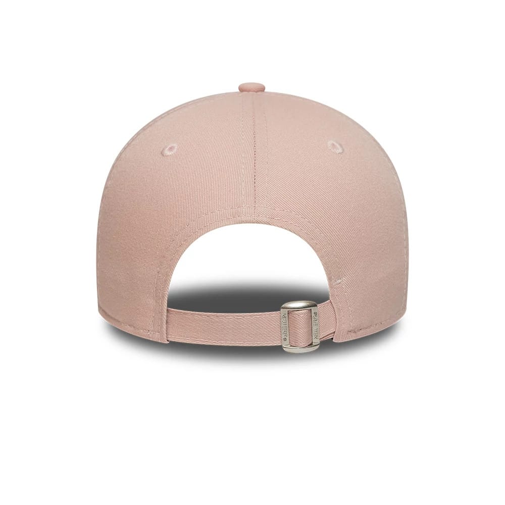 New York Yankees Womens MLB Washed Pastel Pink New Era 9TWENTY Adjustable Cap, rear view showing the structured pastel pink crown with an adjustable strap and clasp closure, no back logo.