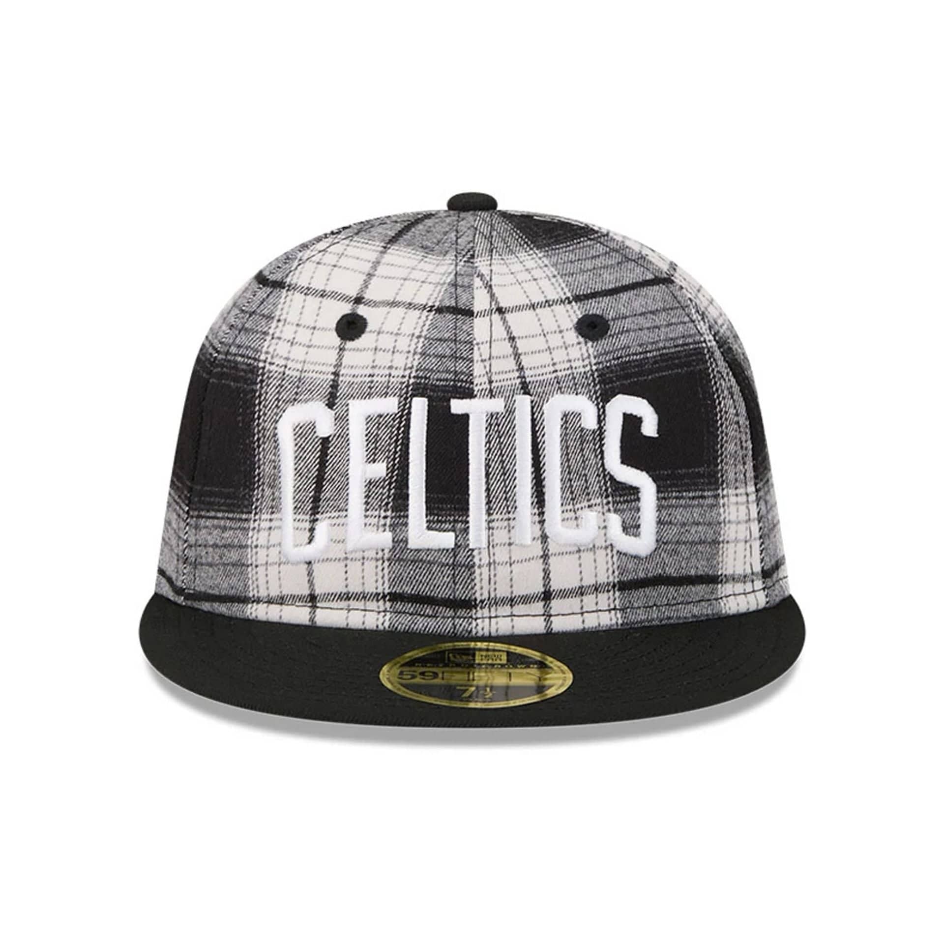 This is a Boston Celtics NBA Grunge Style Plaid Black Retro Crown 59FIFTY Fitted Cap 2