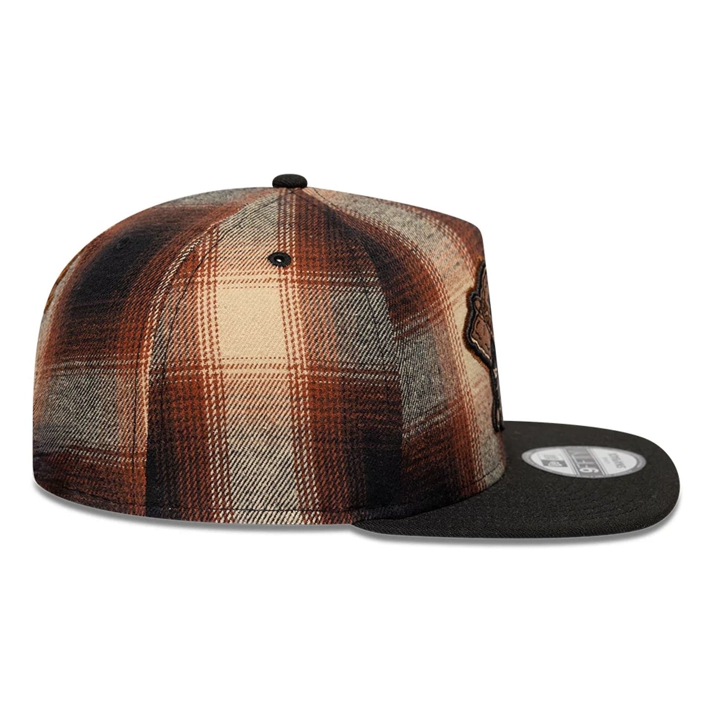 This is a Atlanta Braves MLB Grunge Style Plaid Open Brown 9FIFTY A-Frame Snapback Adjustable Cap 7