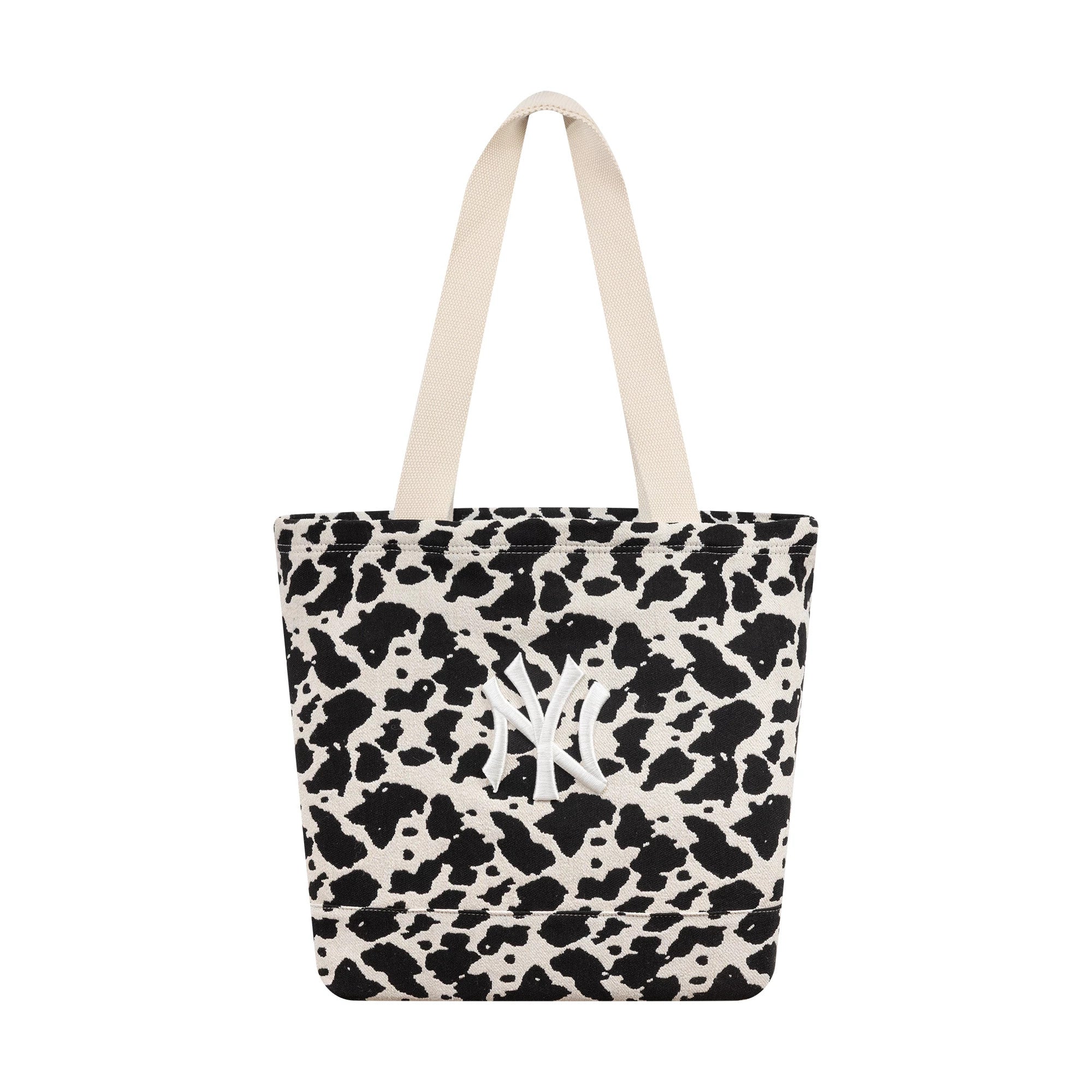 Pictured is this MLB Cow Jacquard New York Yankees Tote Bag in cream. 2