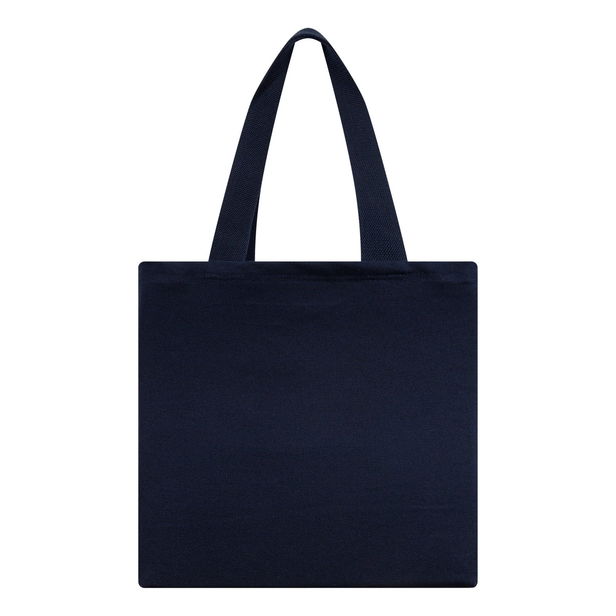 New Era New York Yankees MLB Fruit Navy Tote Bag, front view displaying the classic rectangular shape in solid navy with two handles rising from the top edge and a small debossed New Era logo positioned discreetly near the base.