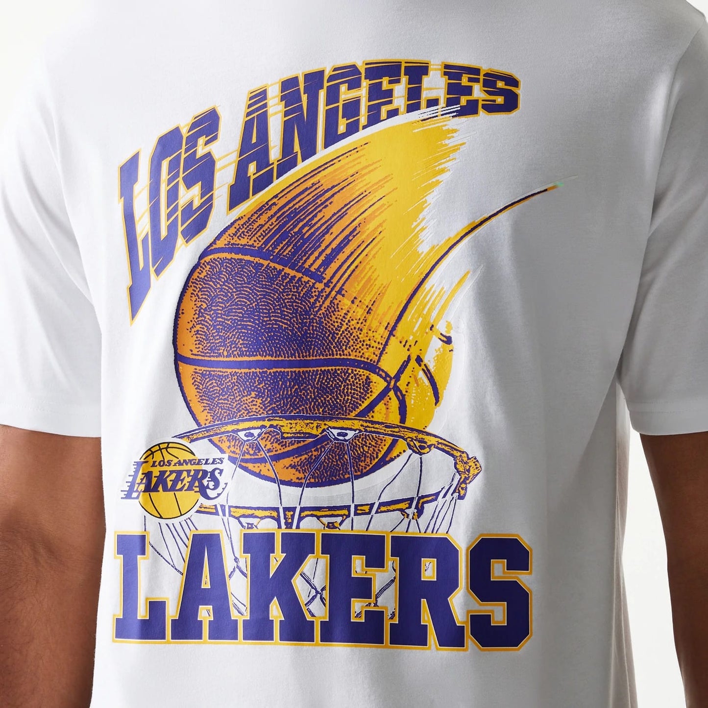 The model is wearing this NBA Ball Graphic LA Lakers T-Shirt in white. 8
