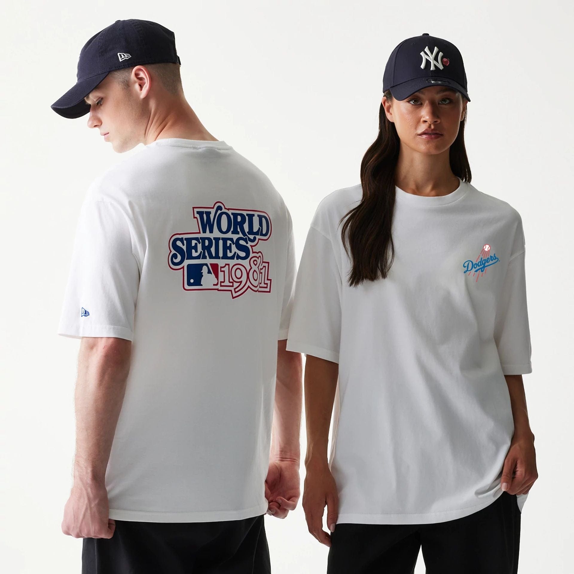 The model is wearing this MLB World Series LA Dodgers T-Shirt in white. 1