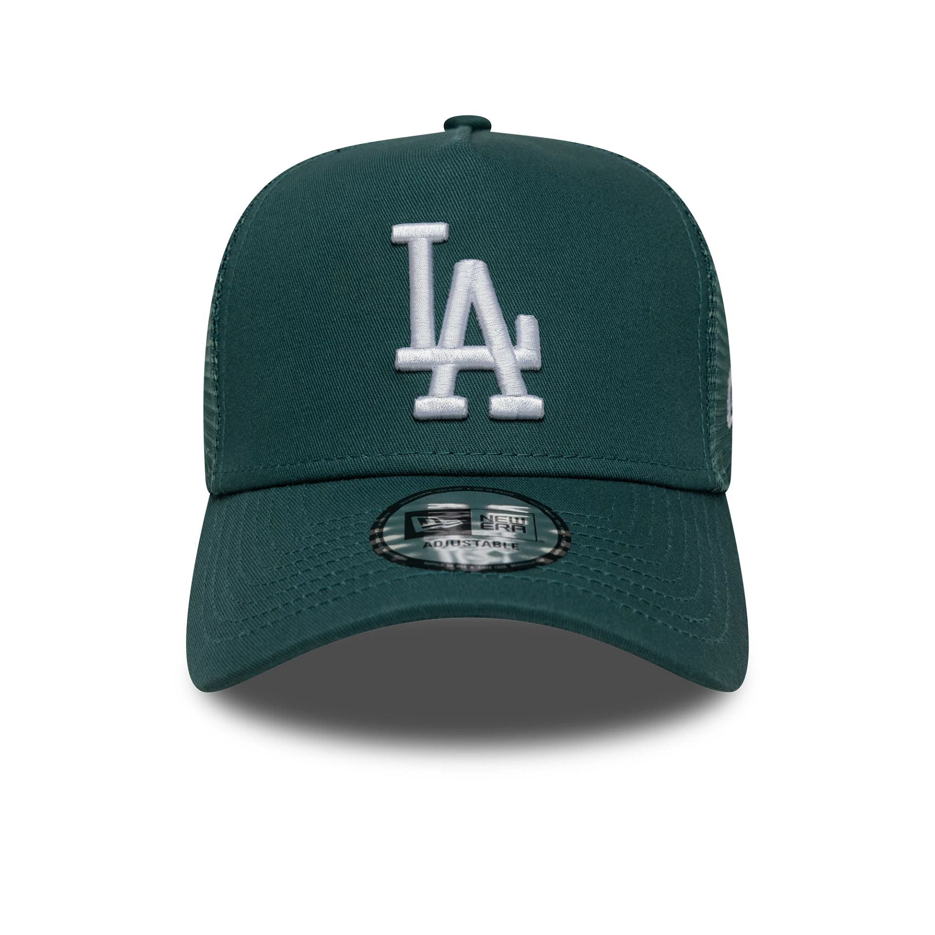 Pictured is this MLB League Essential LA Dodgers 9FORTY A-Frame Trucker in dark green. 2