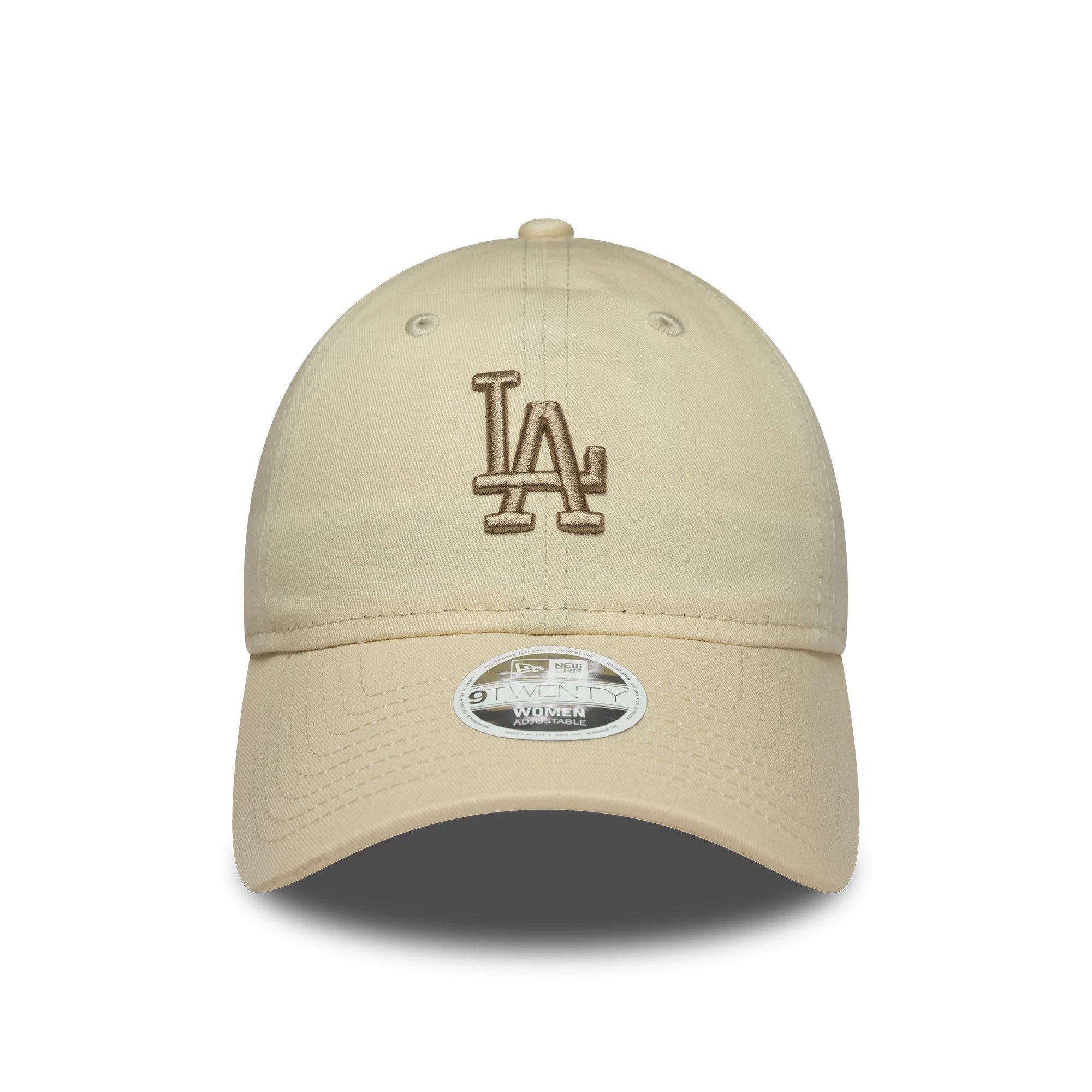 Pictured is this Womens MLB League Essential Midi LA Dodgers 9TWENTY in light beige. 2