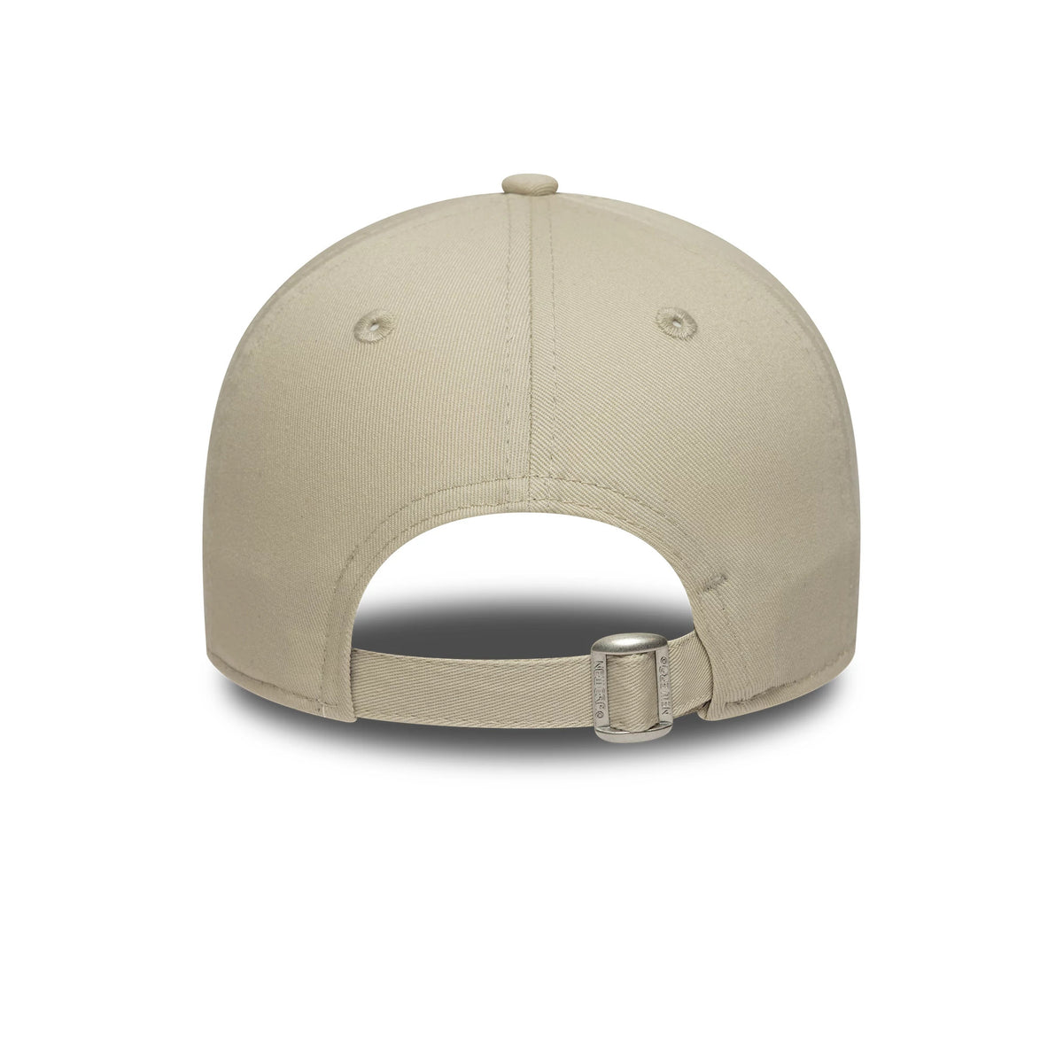 New York Yankees Womens MLB Floral Light Beige New Era 9FORTY Cap, rear view showing the adjustable strap with a clasp and eyelets on the soft light beige crown, lacking logos or embroidery on the back panels.