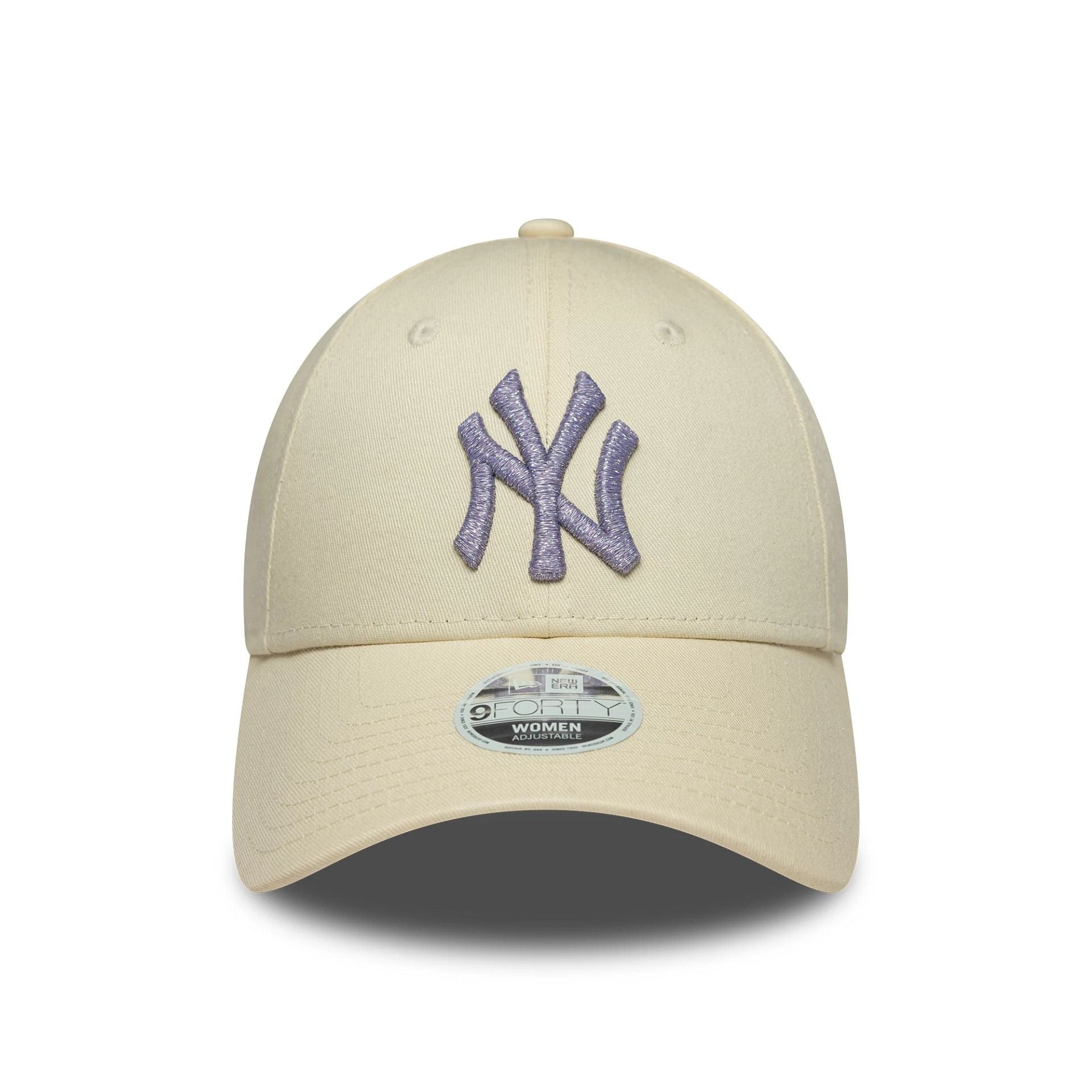 Pictured is this Womens MLB Metallic Logo New York Yankees 9FORTY in light beige. 2