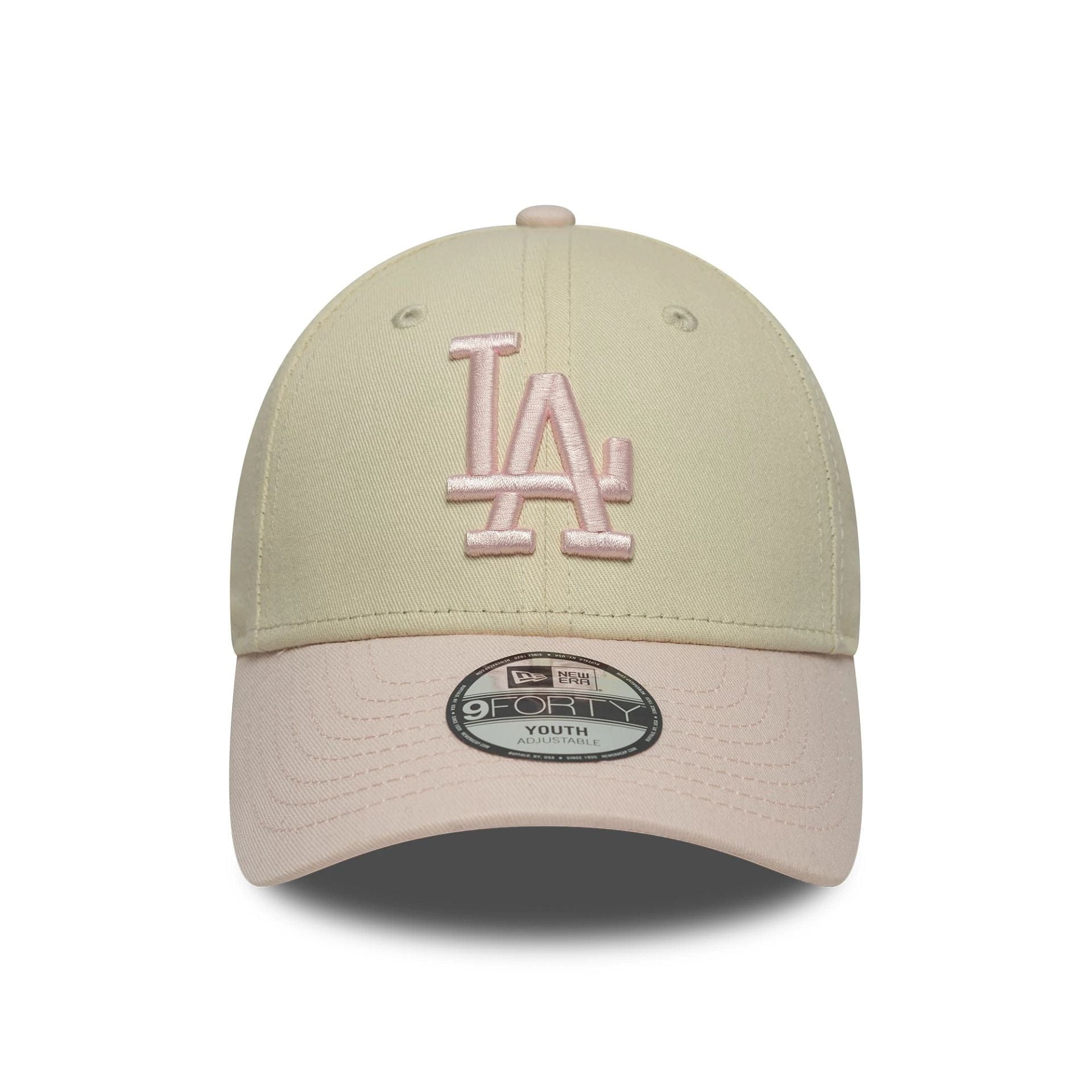 Pictured is this Youth MLB League Essential LA Dodgers 9FORTY in light beige. 2