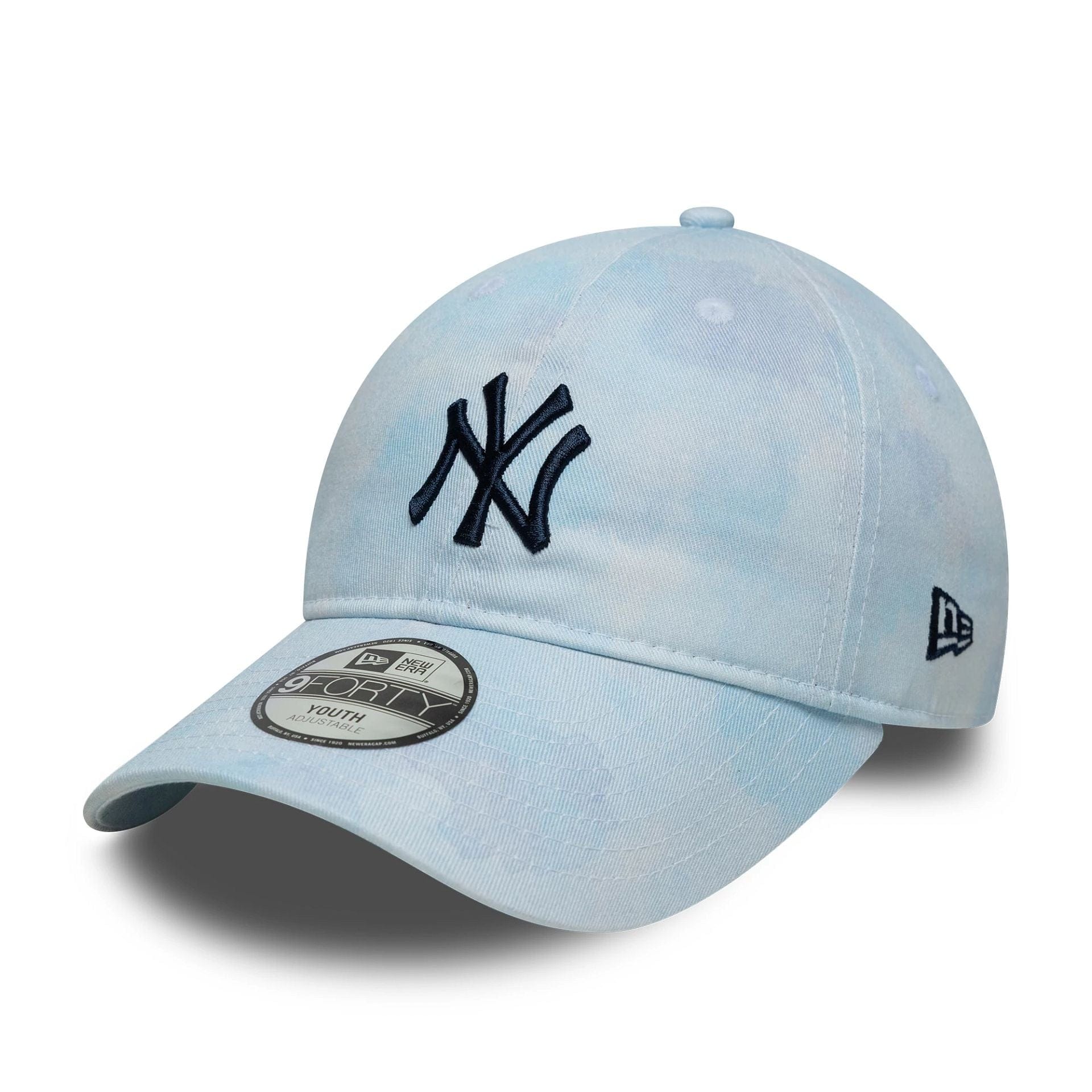 Pictured is this Youth MLB Tie Dye New York Yankees 9TWENTY in pastel blue. 1