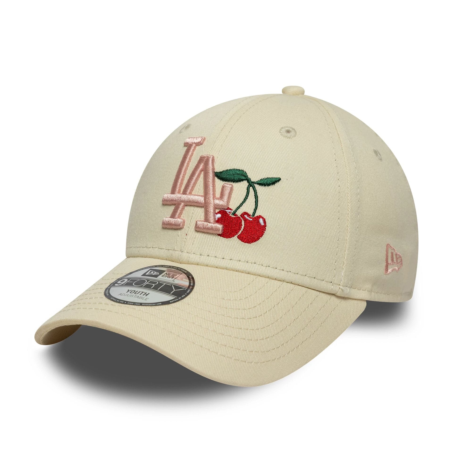 Pictured is this Youth MLB Fruit Icon LA Dodgers 9FORTY in light beige. 1