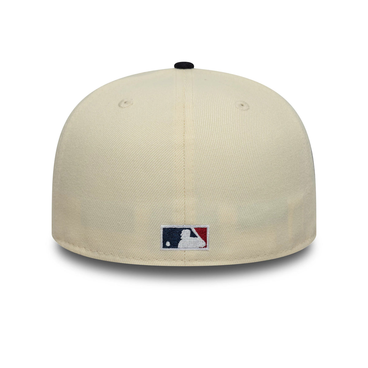 Chicago Cubs MLB Cooperstown Cream Low Profile New Era 59FIFTY Fitted Cap, rear view showing the white embroidered MLB Batterman logo at the centre of the cream back panels, with a black top button.