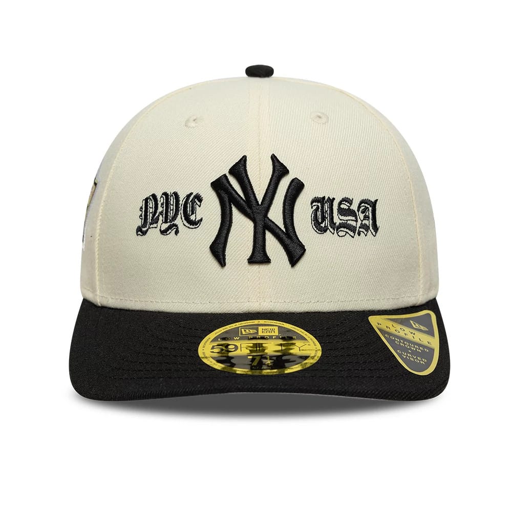 Pictured is this MLB Cooperstown New York Yankees Low Profile 59FIFTY Fitted cap in Cream. 3