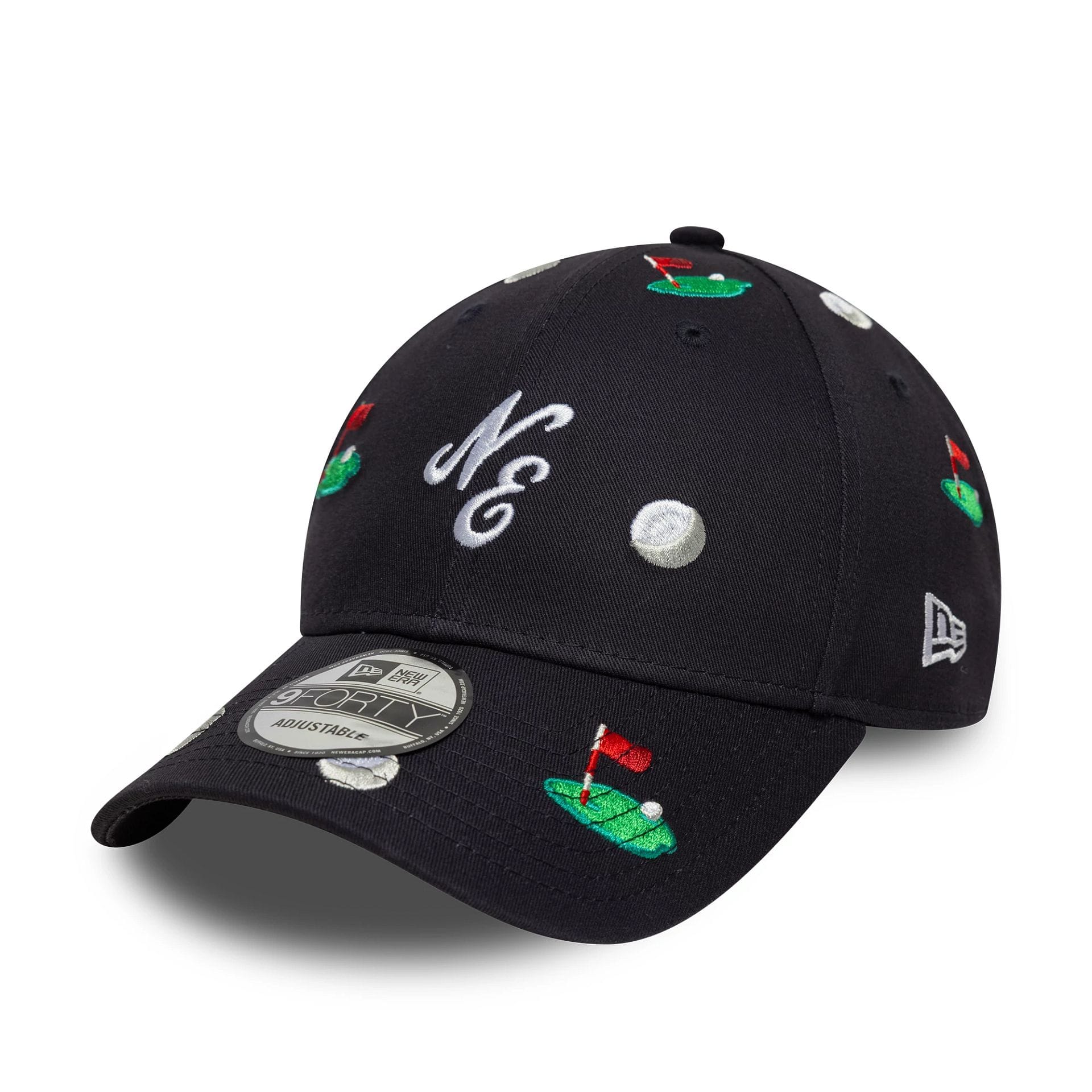 Pictured is this New Era All Over Print 9FORTY M-Crown cap in navy. 1
