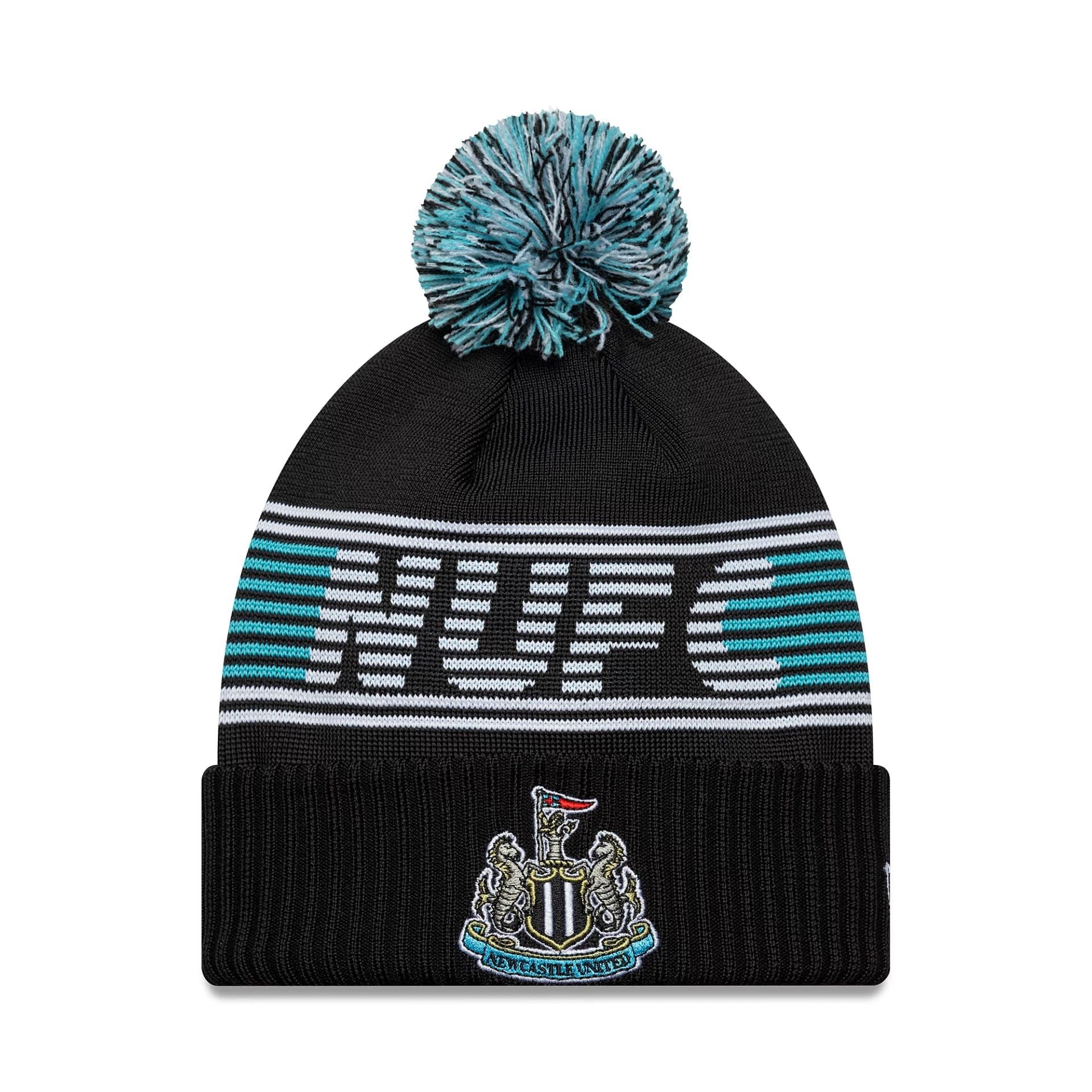Pictured is this Newcastle United FC Bobble Knit Beanie in black. 1