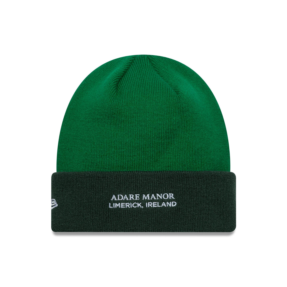 Pictured is this Ireland Ryder Cup 2027 Cuff Knit Beanie cap in green. 2