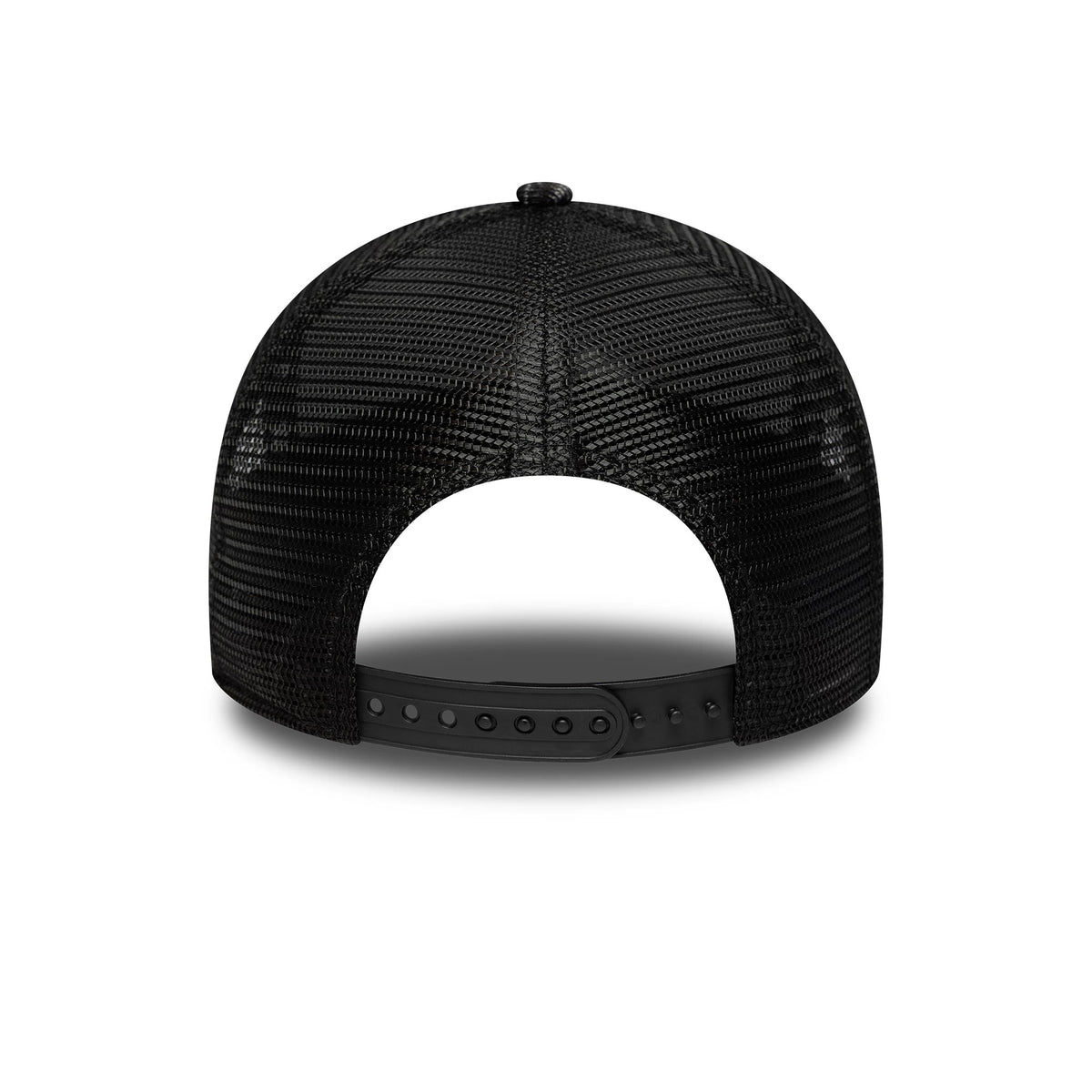 Tottenham Hotspur FC Marl Black New Era 9FORTY A-Frame Cap, rear view showing the black adjustable snap closure and the structured marl texture on the curved back panels extending to the top button.
