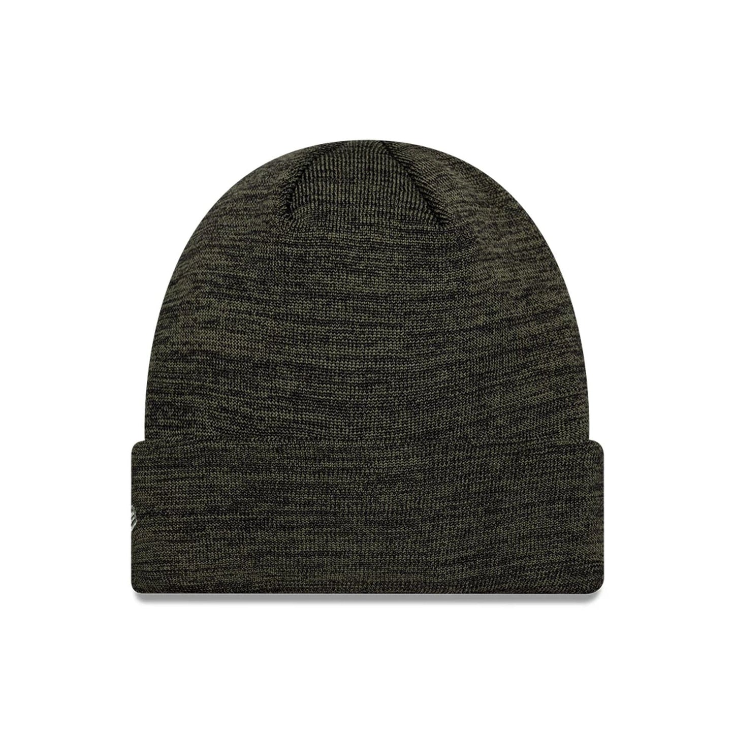 New Era Tottenham Hotspur FC Dark Green Marl Cuff Knit Beanie Hat, front view showing a textured dark green marl design with a ribbed knit construction and a folded cuff featuring a New Era flag logo on the left side.