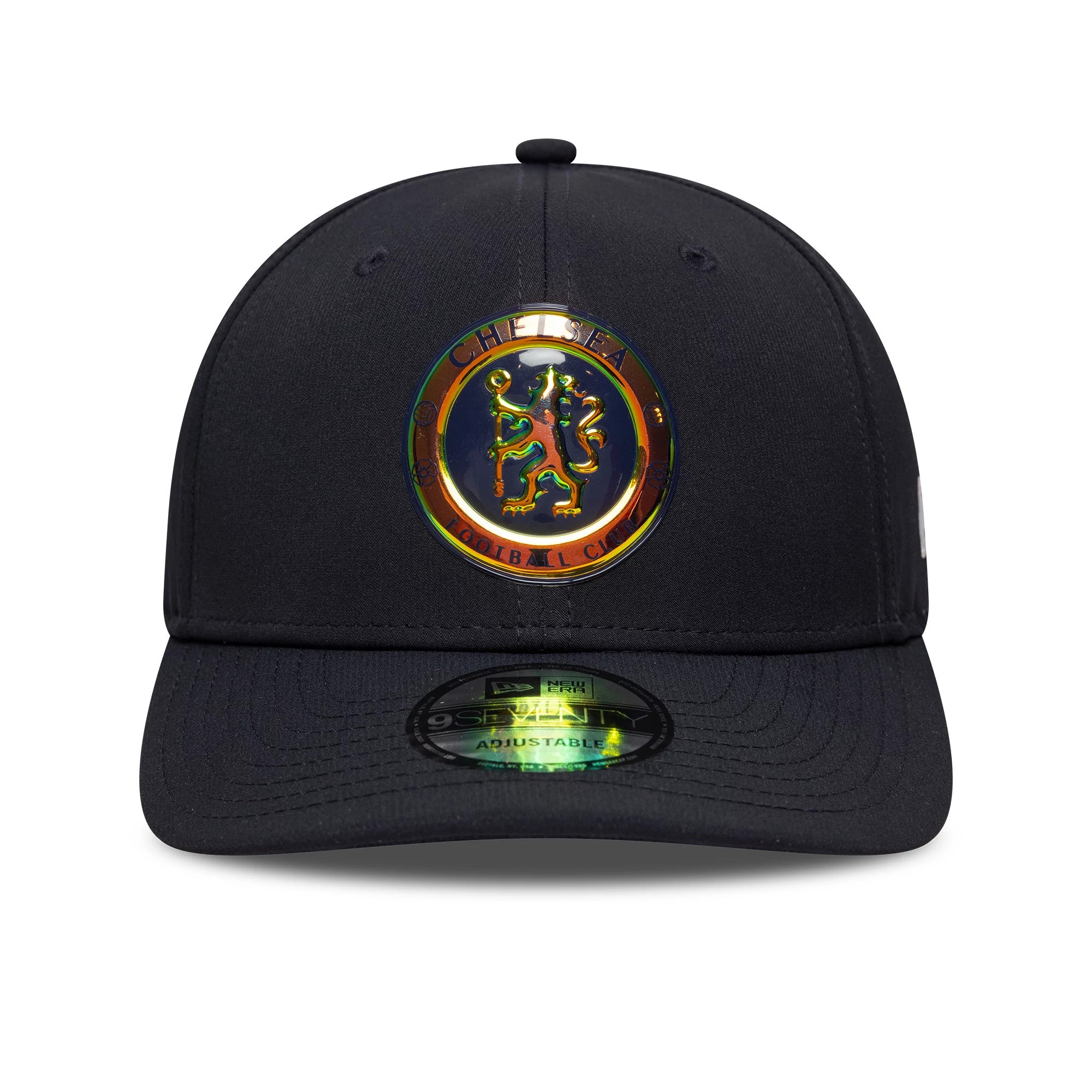 Pictured is this Chelsea FC Lion Crest Iridescent 9SEVENTY Stretch Snap in navy. 2