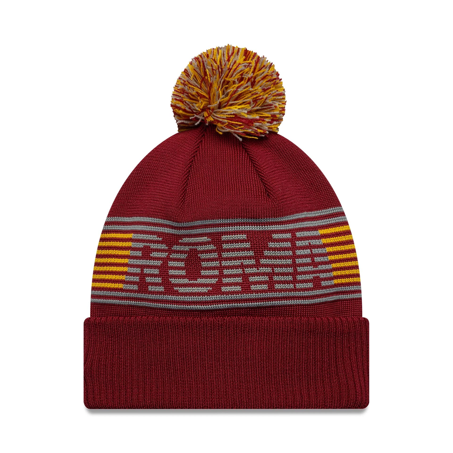 Pictured is this AS Roma Bobble Knit Beanie in dark red. 2