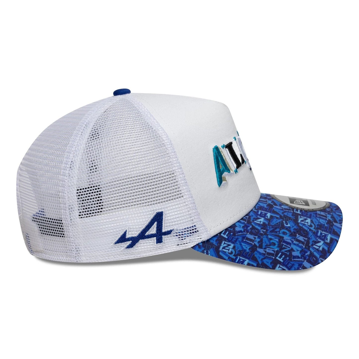 Pictured is this All Over Print Alpine Racing 9FORTY A-Frame Trucker in white. 6