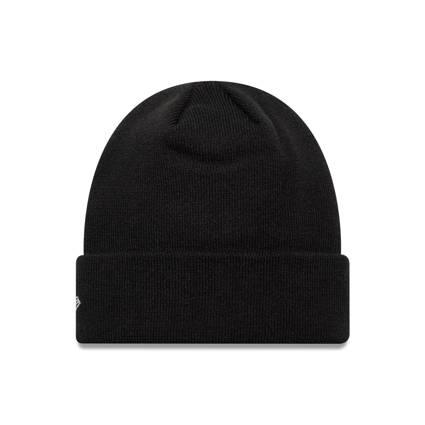 New Era Stade Toulousain Core Black Cuff Knit Beanie Hat, front view showing a plain black knit design with a folded cuff and a small New Era flag logo on the left side of the cuff.