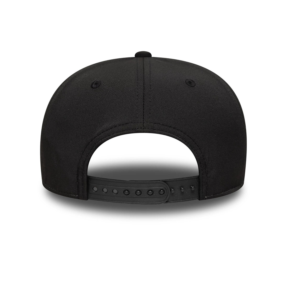 Stade Toulousain Recycled Black New Era 9SEVENTY Stretch Snap Cap, rear view showing the adjustable black snap closure, with eyelets and a top button complementing the structured black crown.