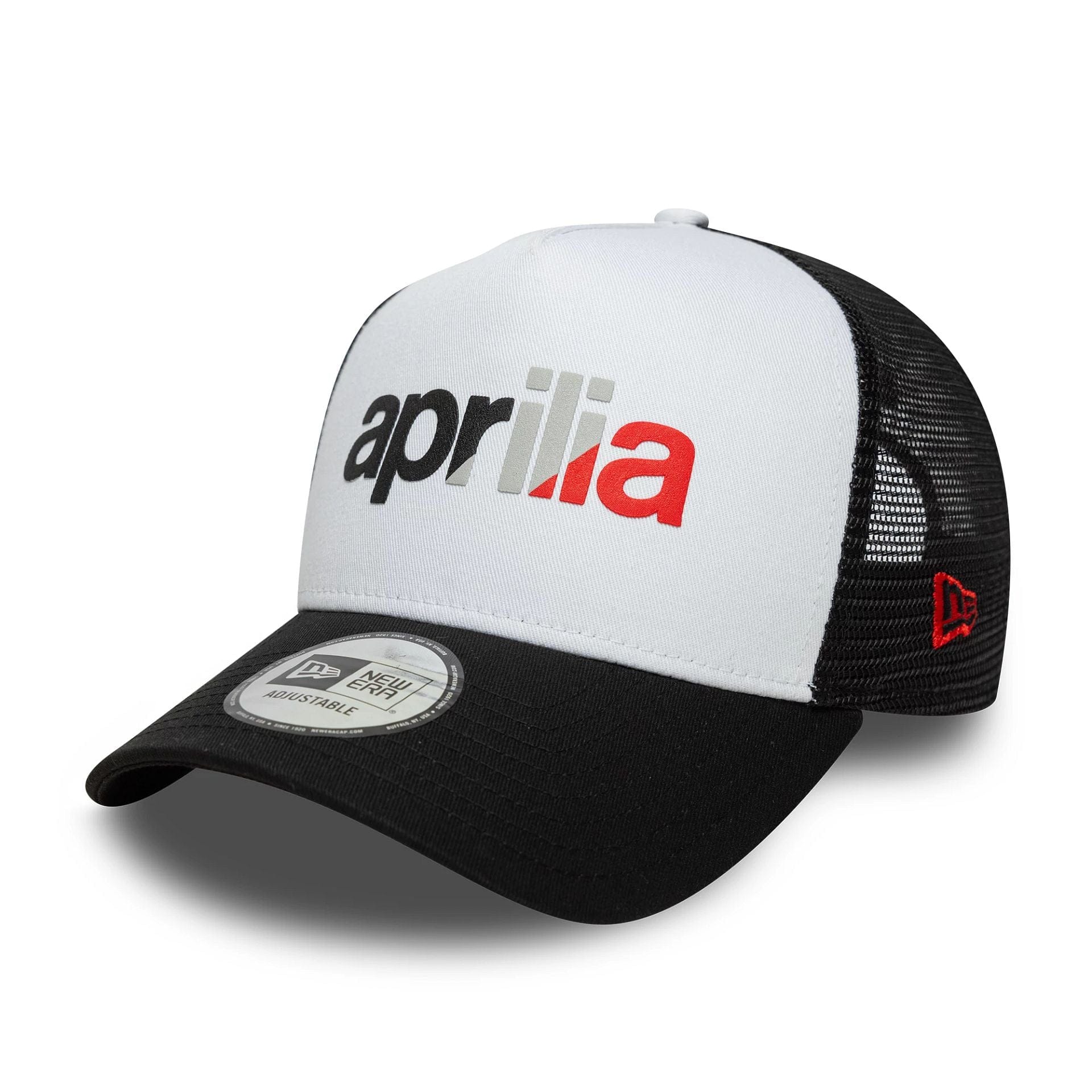 Pictured is this Aprilia Wordmark 9FORTY A-Frame Trucker in black. 1