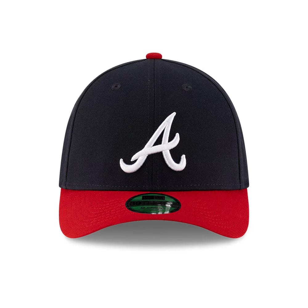 Pictured is this MLB Player Replica Atlanta Braves 39THIRTY M-Crown Stretch Fit cap in navy. 2
