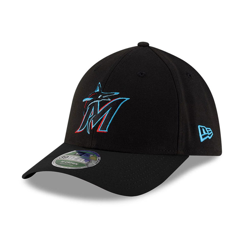 Pictured is this MLB Player Replica Miami Marlins 39THIRTY M-Crown Stretch Fit cap in black. 1