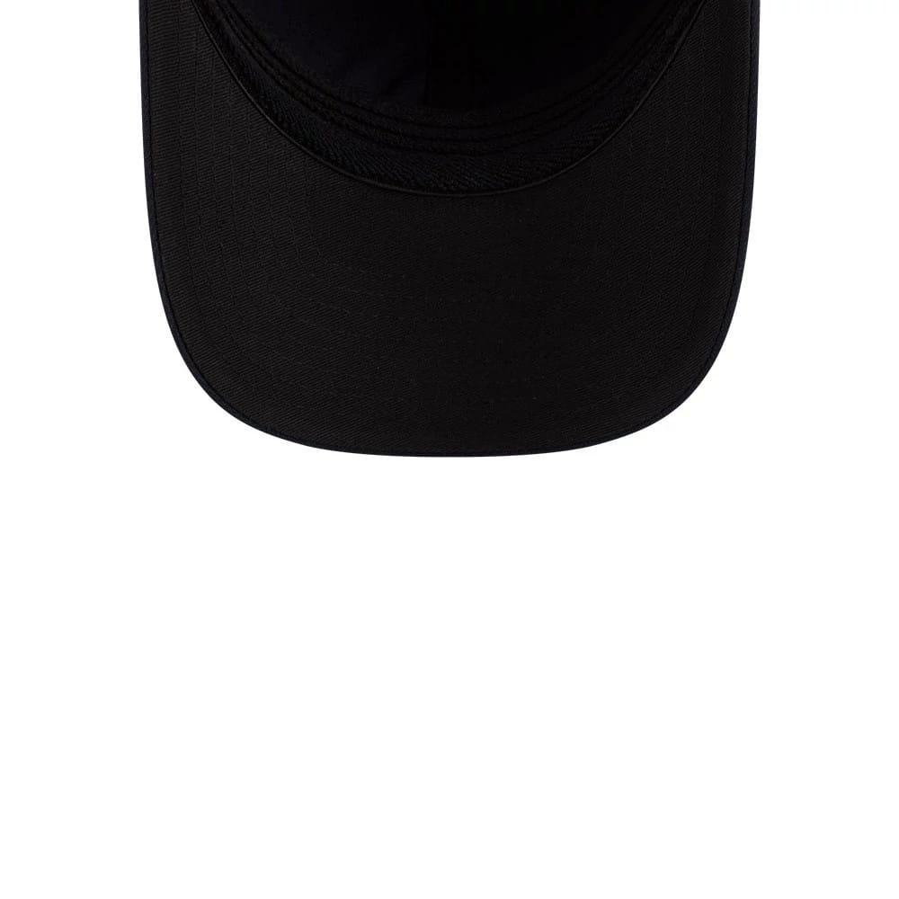 Houston Astros MLB Player Replica Navy New Era 39THIRTY M-Crown Stretch Fit Cap, inside view showing a black sweatband and a plain dark undervisor, with detailed stitching along the edges of the curved visor.